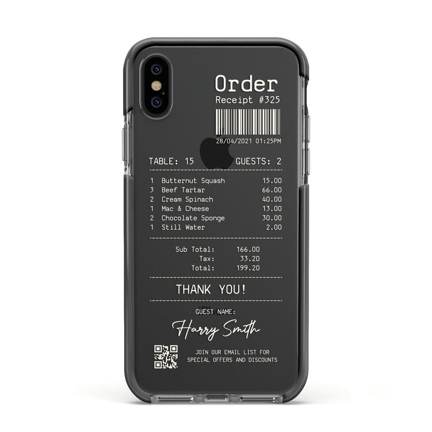 Personalised Receipt Apple iPhone Xs Impact Case Black Edge on Black Phone