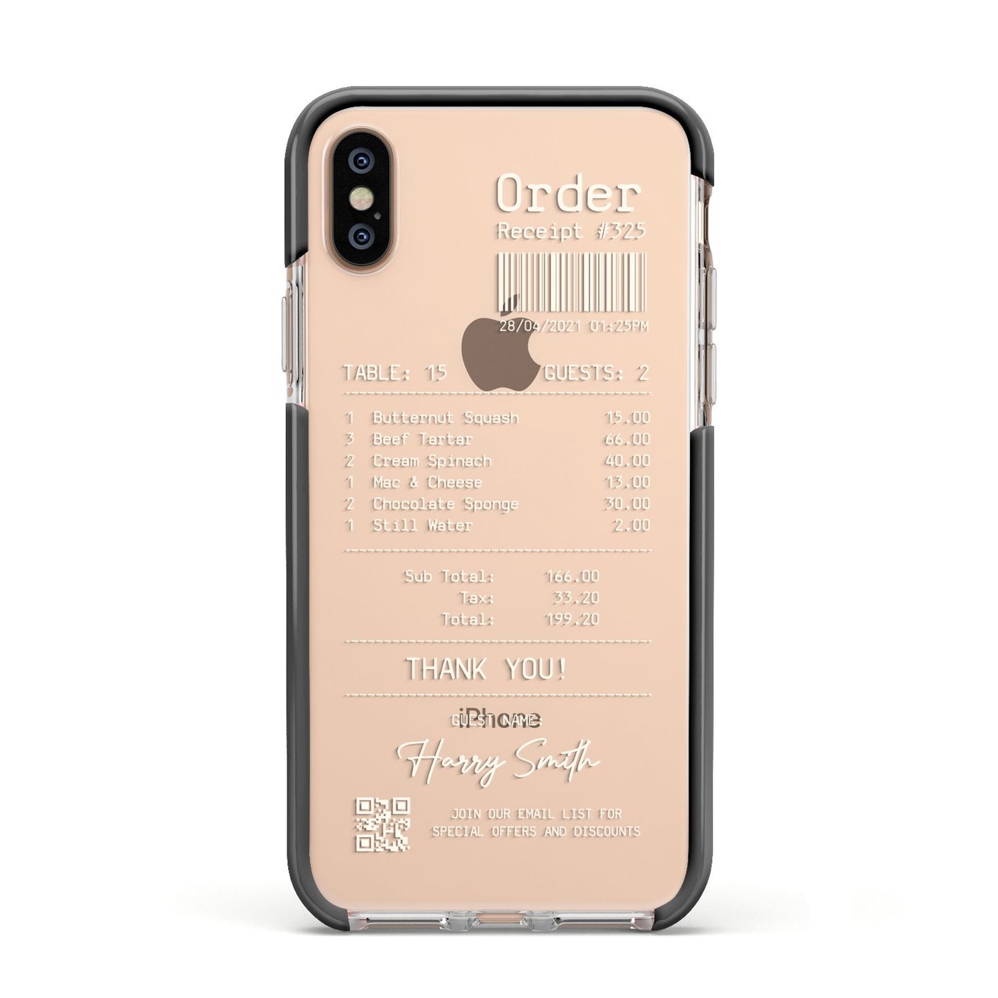 Personalised Receipt Apple iPhone Xs Impact Case Black Edge on Gold Phone