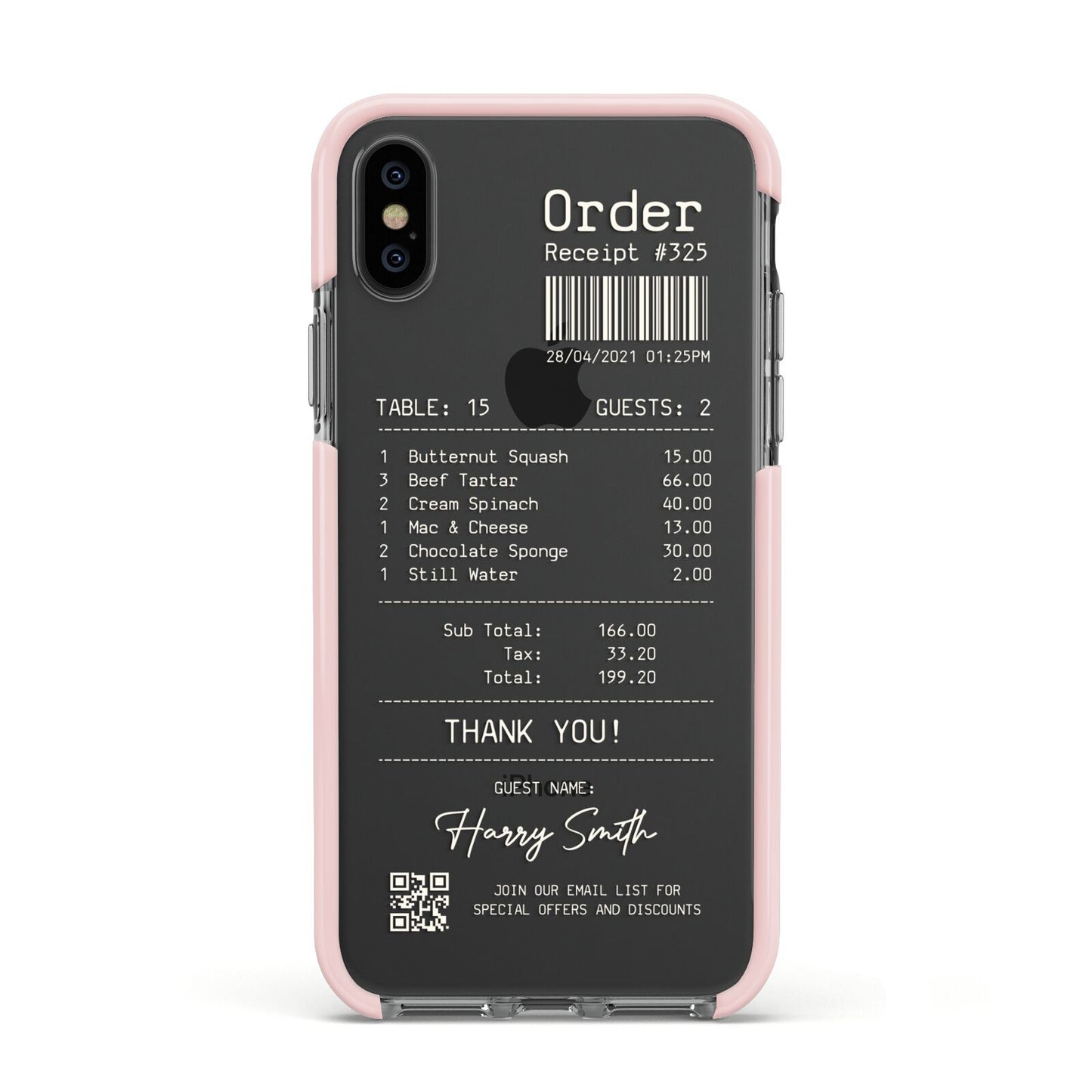 Personalised Receipt Apple iPhone Xs Impact Case Pink Edge on Black Phone