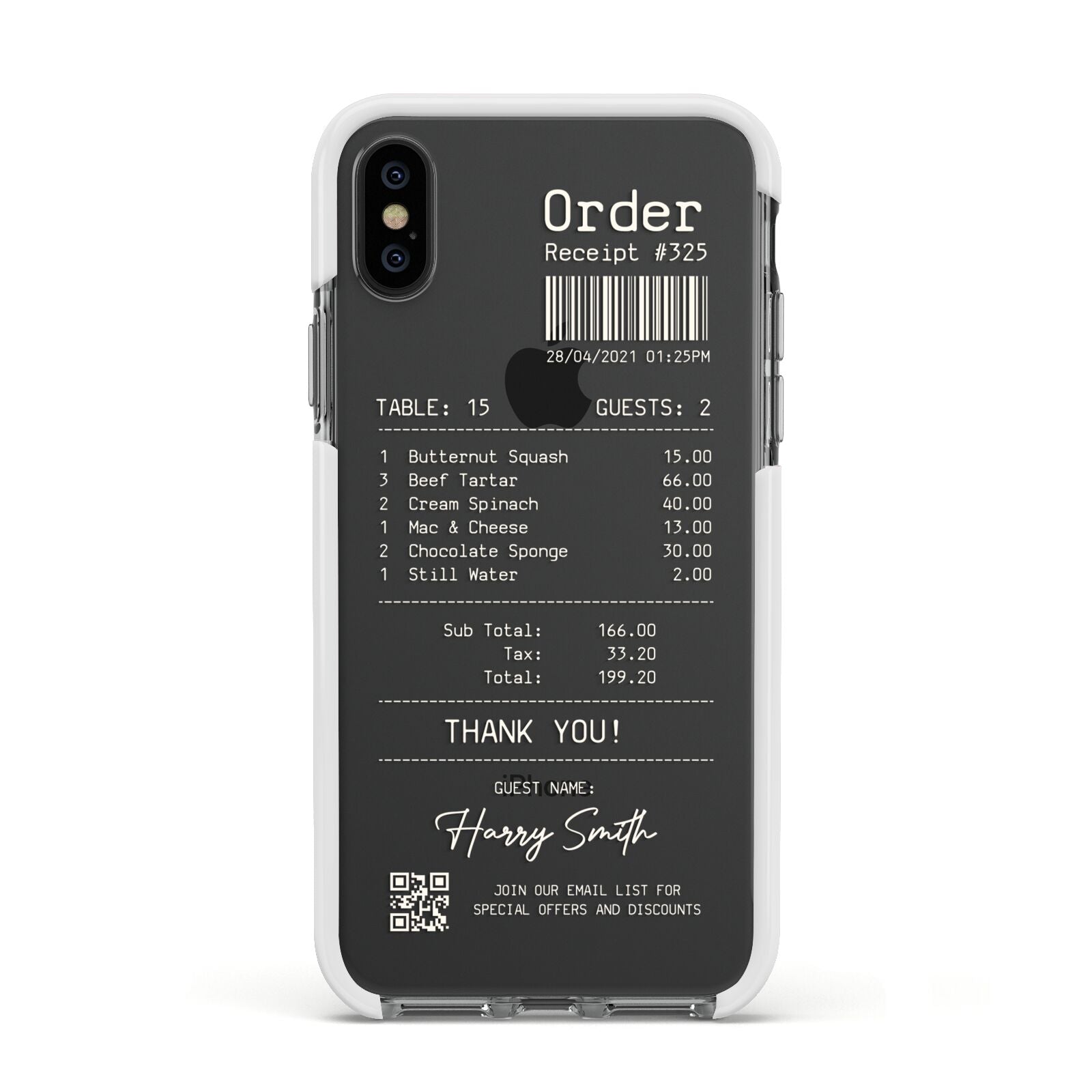 Personalised Receipt Apple iPhone Xs Impact Case White Edge on Black Phone