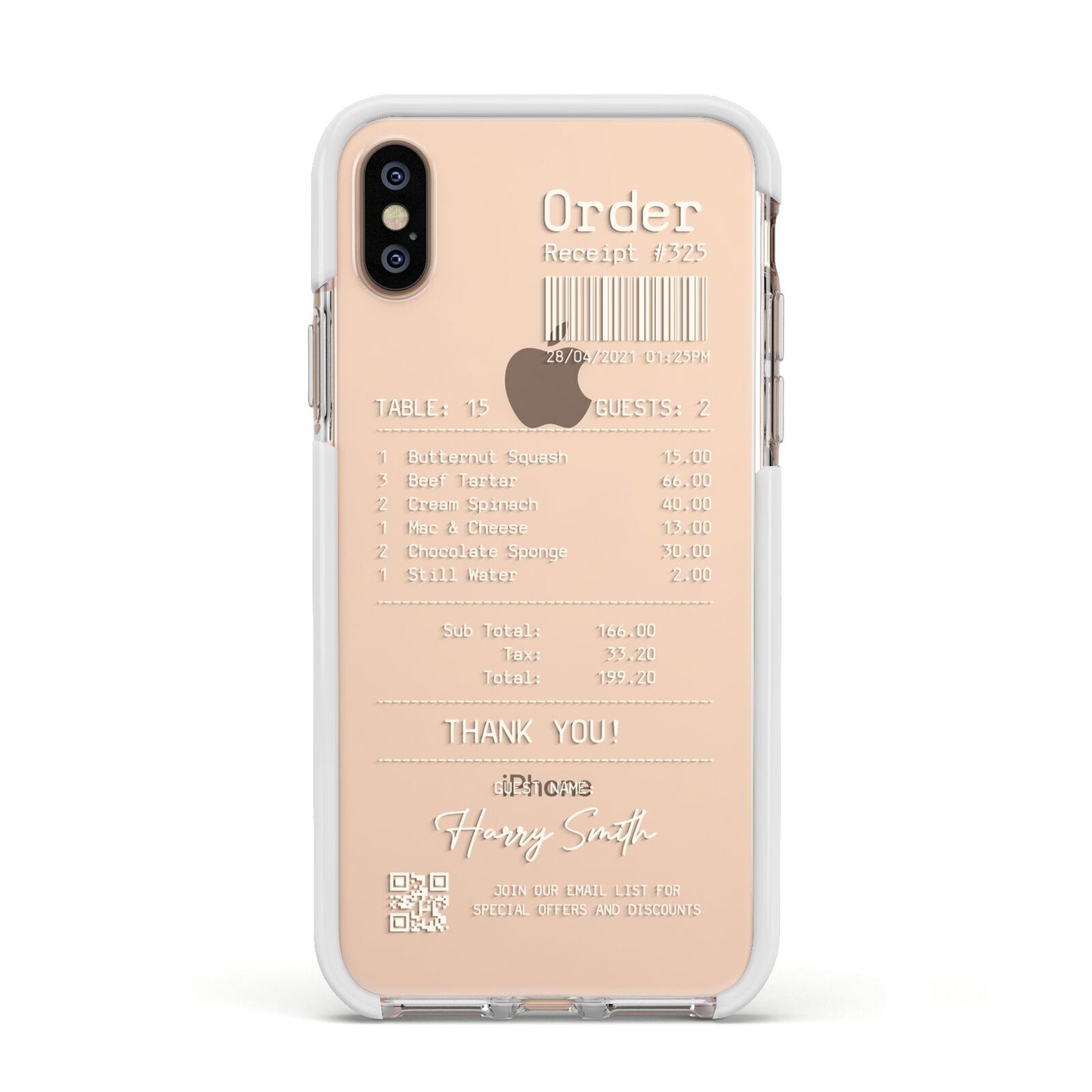 Personalised Receipt Apple iPhone Xs Impact Case White Edge on Gold Phone