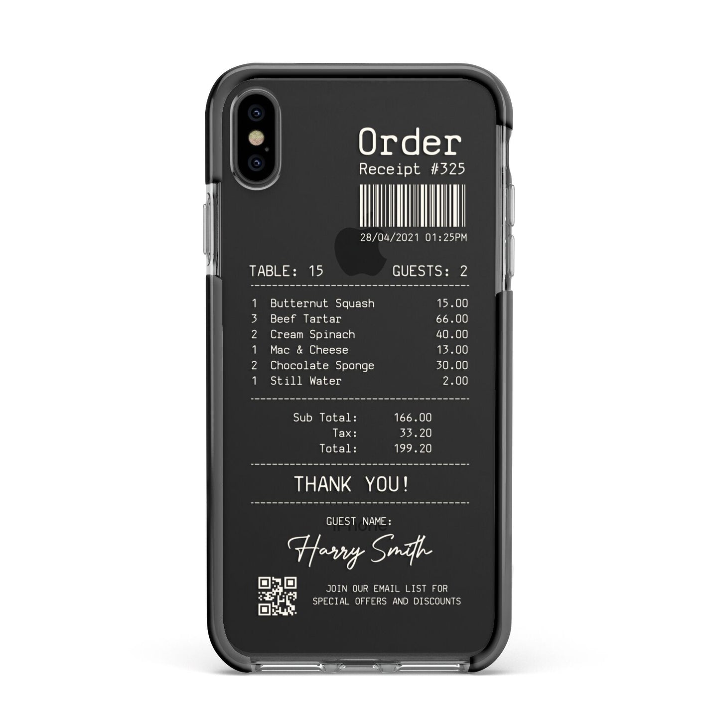 Personalised Receipt Apple iPhone Xs Max Impact Case Black Edge on Black Phone