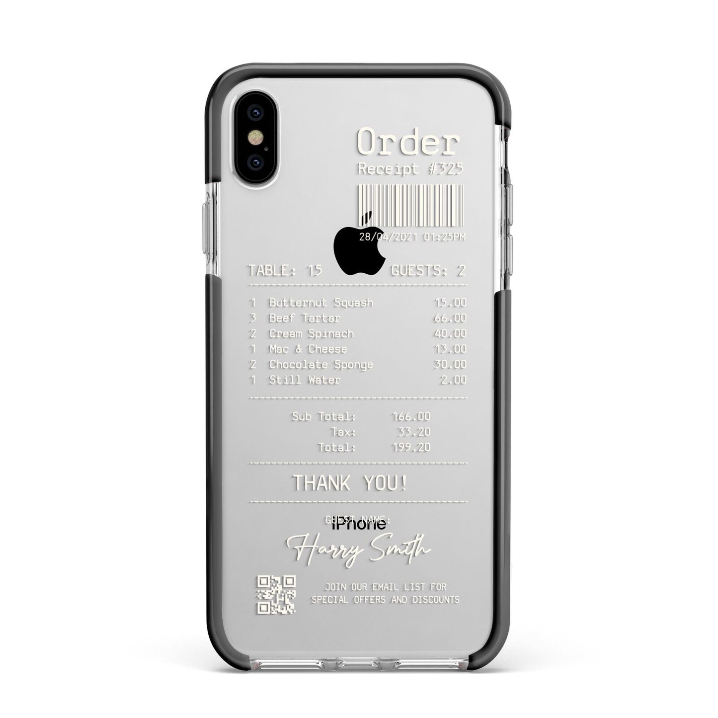 Personalised Receipt Apple iPhone Xs Max Impact Case Black Edge on Silver Phone