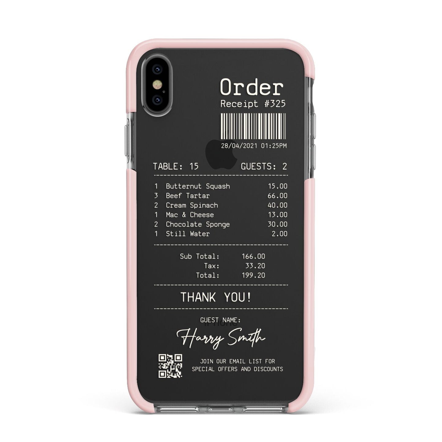 Personalised Receipt Apple iPhone Xs Max Impact Case Pink Edge on Black Phone