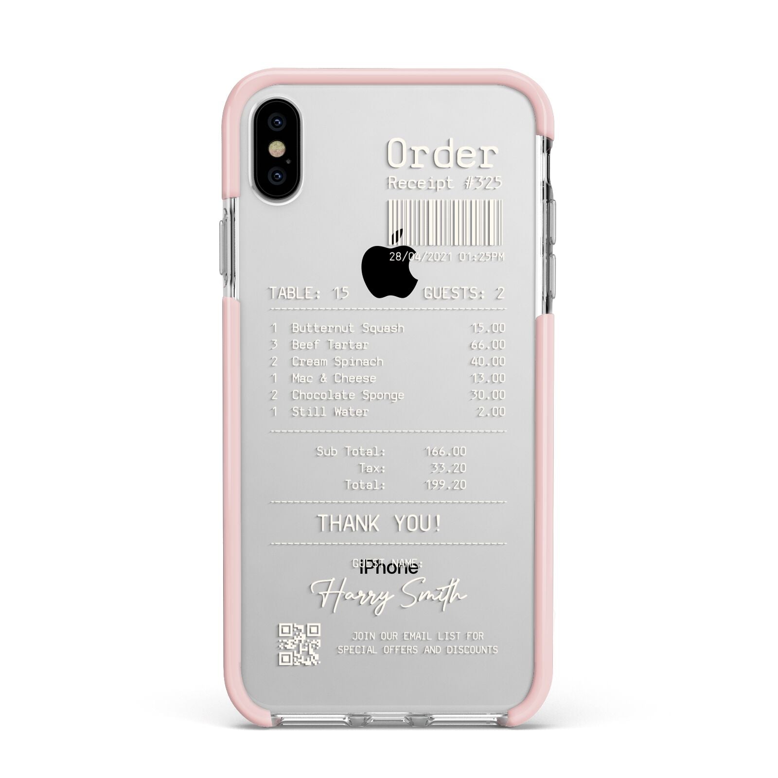 Personalised Receipt Apple iPhone Xs Max Impact Case Pink Edge on Silver Phone