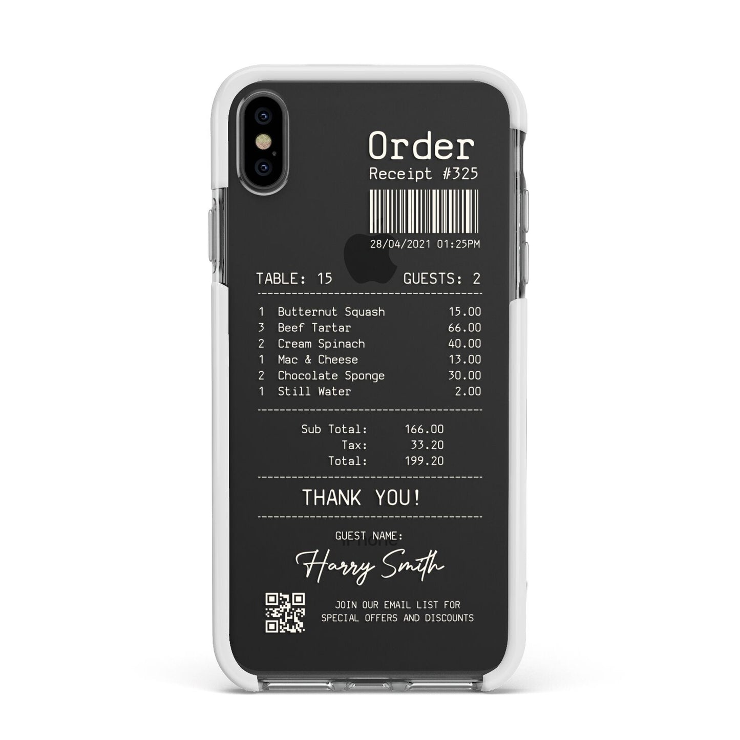 Personalised Receipt Apple iPhone Xs Max Impact Case White Edge on Black Phone