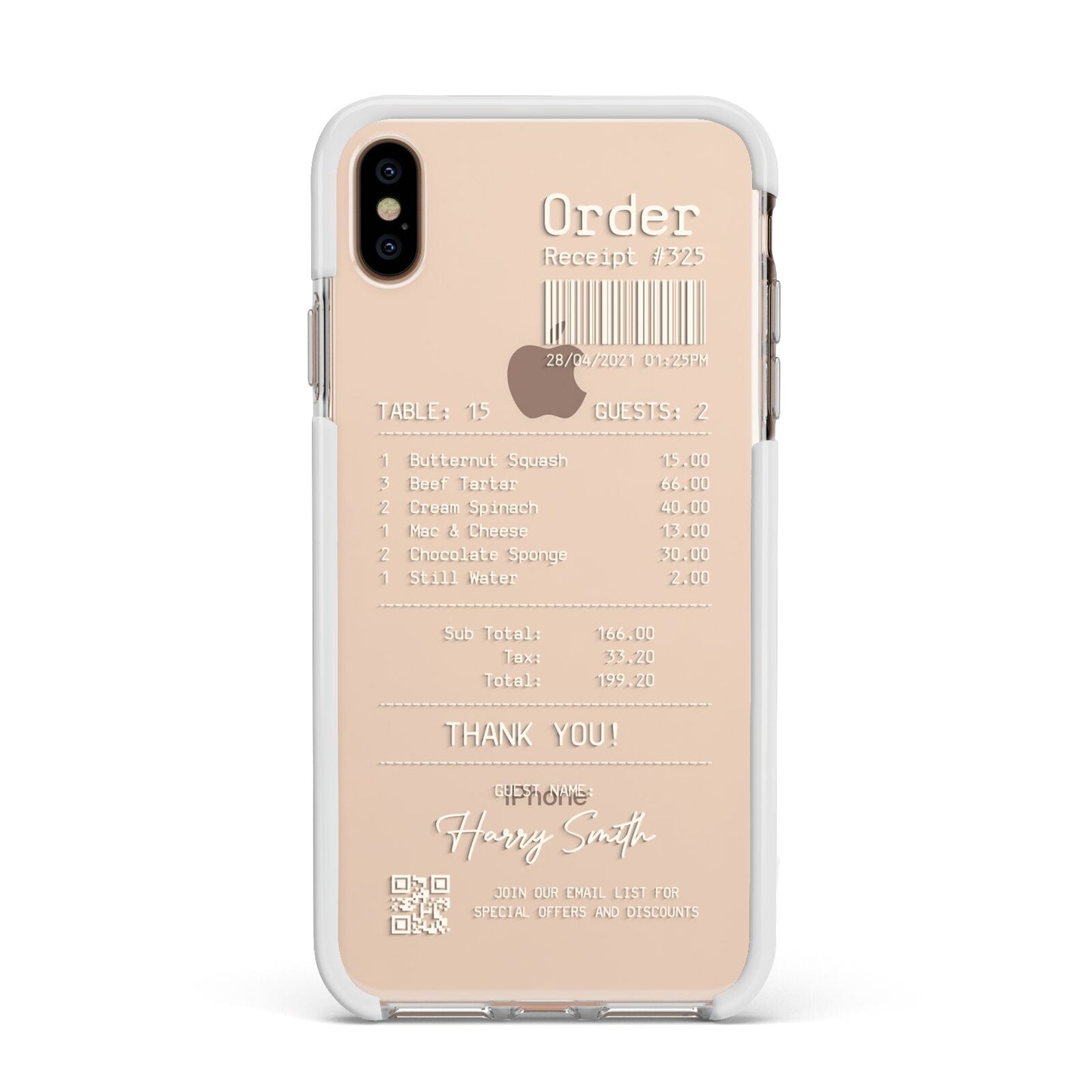 Personalised Receipt Apple iPhone Xs Max Impact Case White Edge on Gold Phone