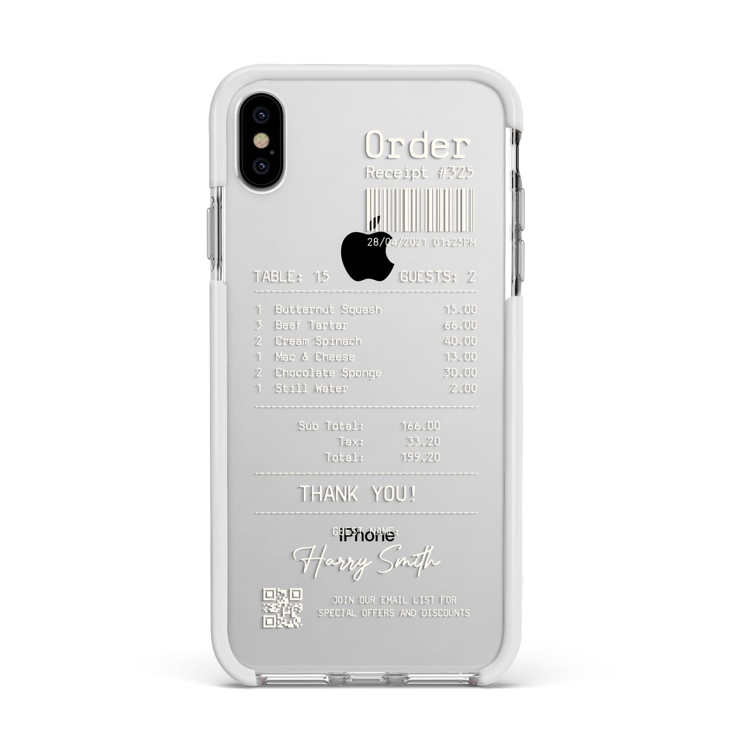 Personalised Receipt Apple iPhone Xs Max Impact Case White Edge on Silver Phone