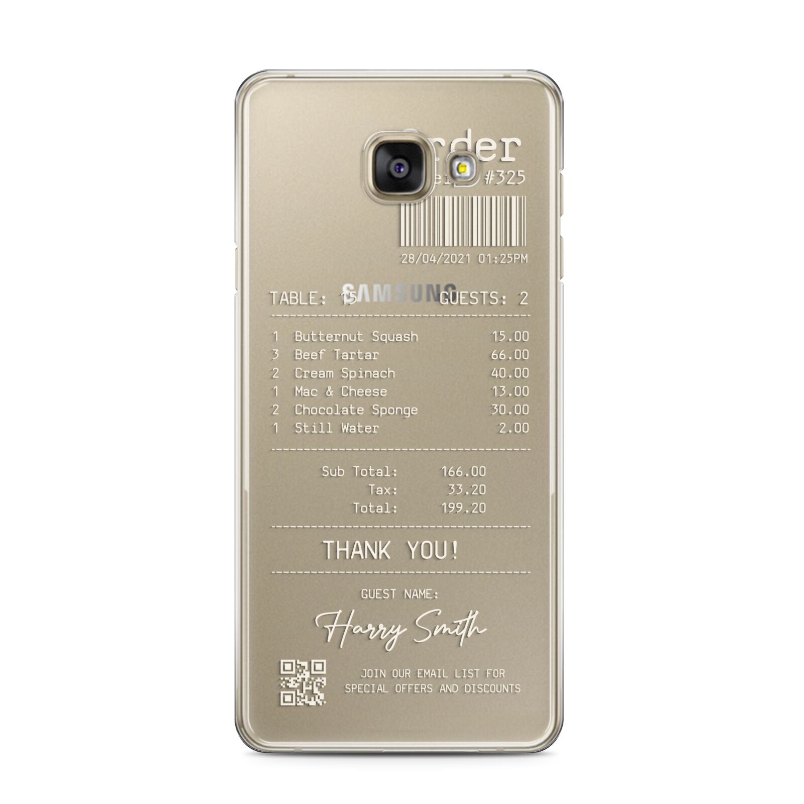 Personalised Receipt Samsung Galaxy A3 2016 Case on gold phone