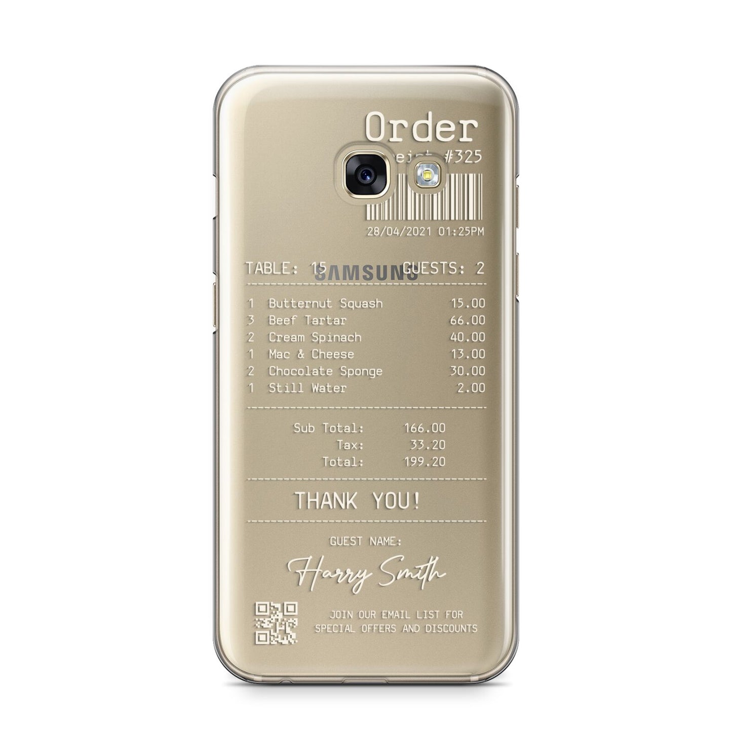 Personalised Receipt Samsung Galaxy A3 2017 Case on gold phone