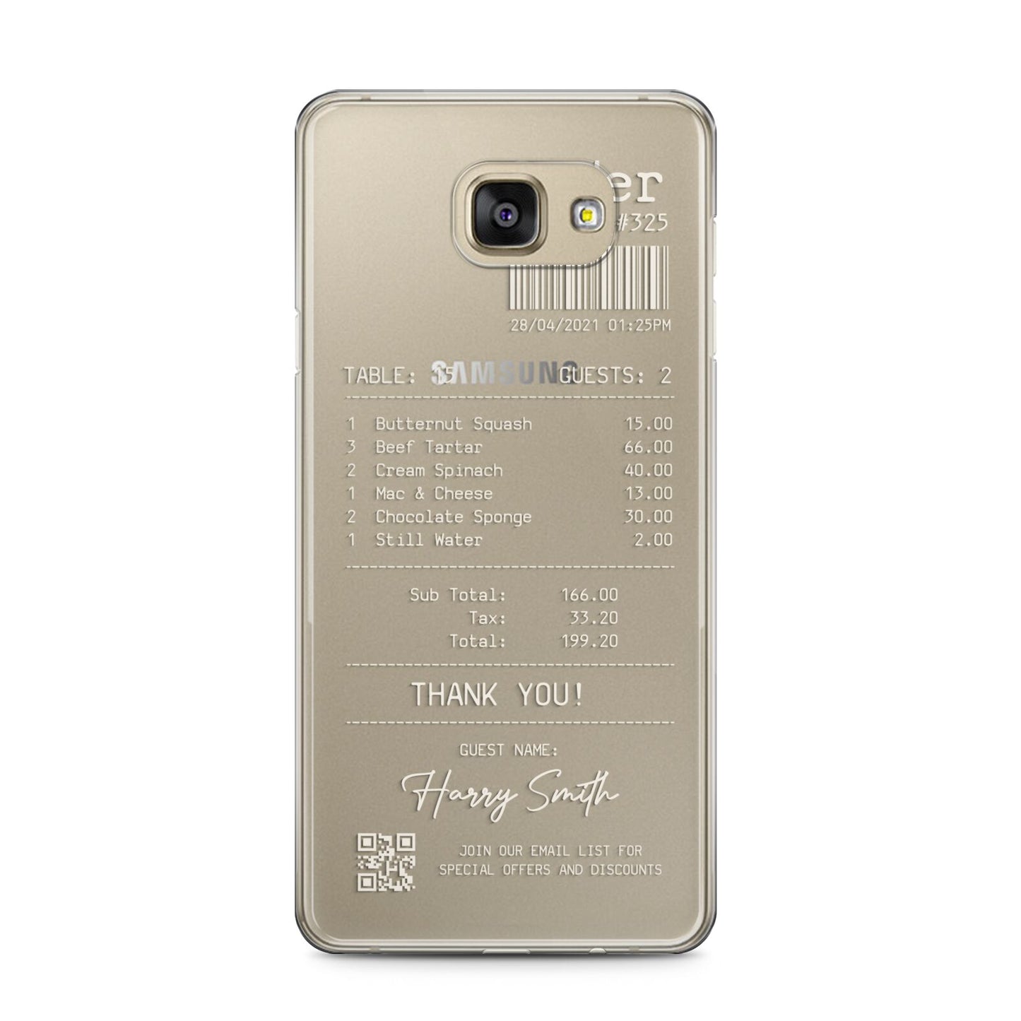 Personalised Receipt Samsung Galaxy A5 2016 Case on gold phone