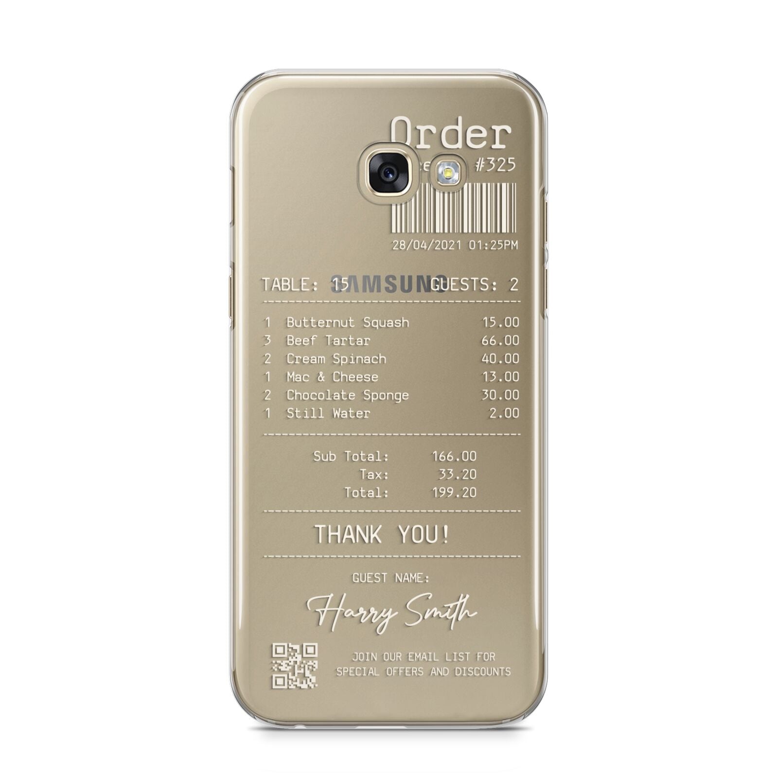 Personalised Receipt Samsung Galaxy A5 2017 Case on gold phone