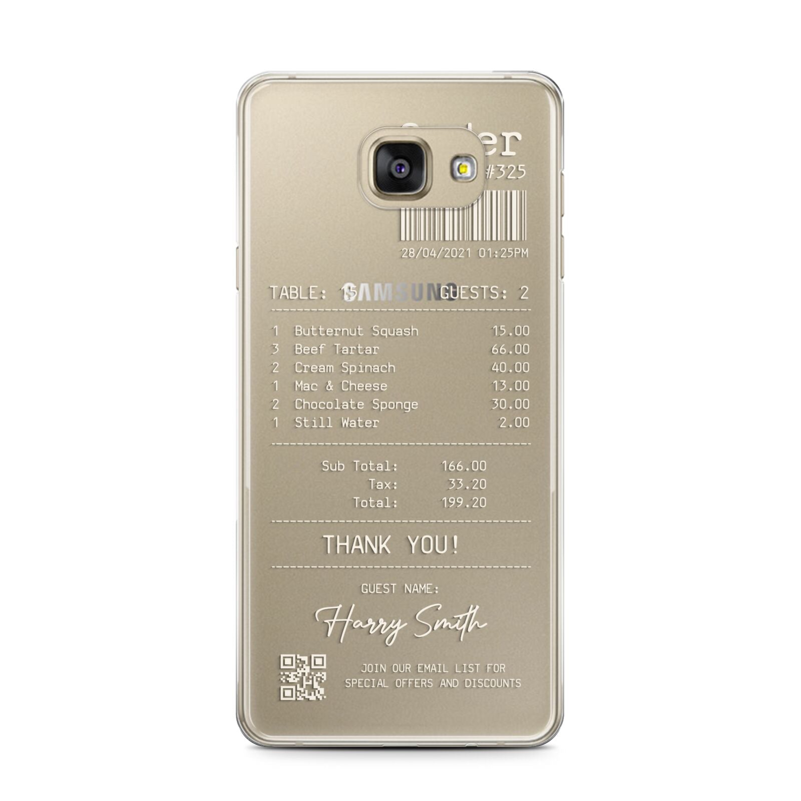 Personalised Receipt Samsung Galaxy A7 2016 Case on gold phone