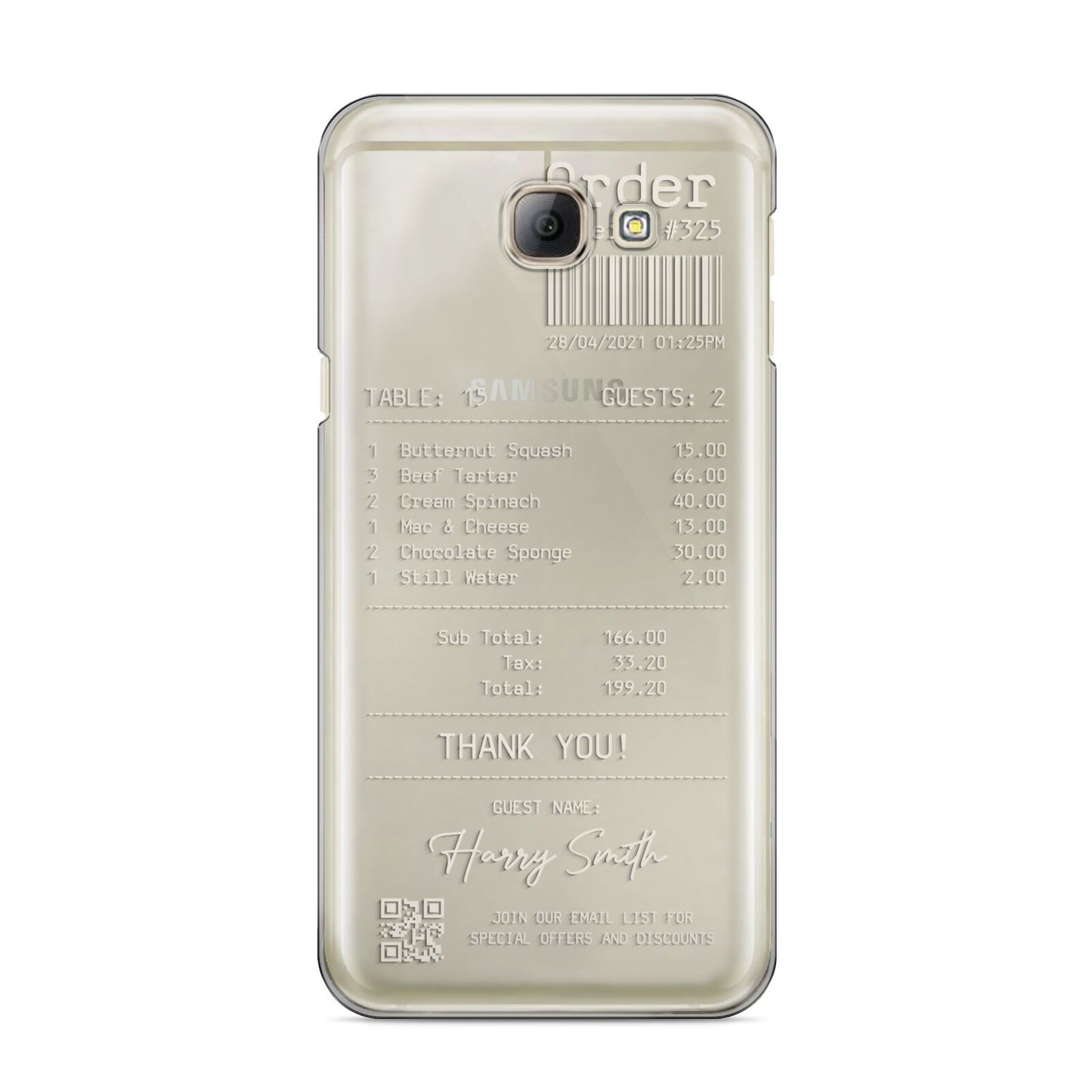 Personalised Receipt Samsung Galaxy A8 2016 Case