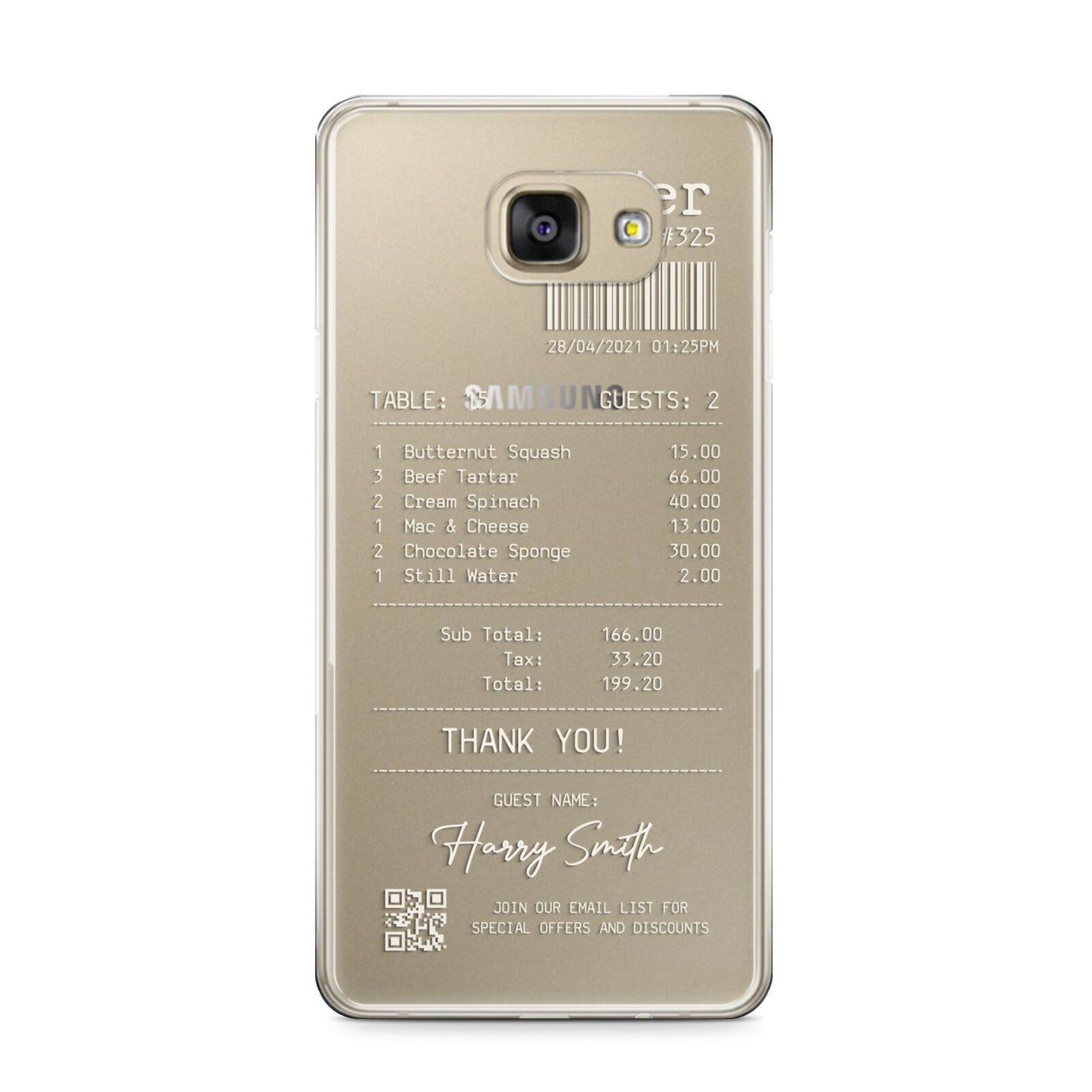 Personalised Receipt Samsung Galaxy A9 2016 Case on gold phone