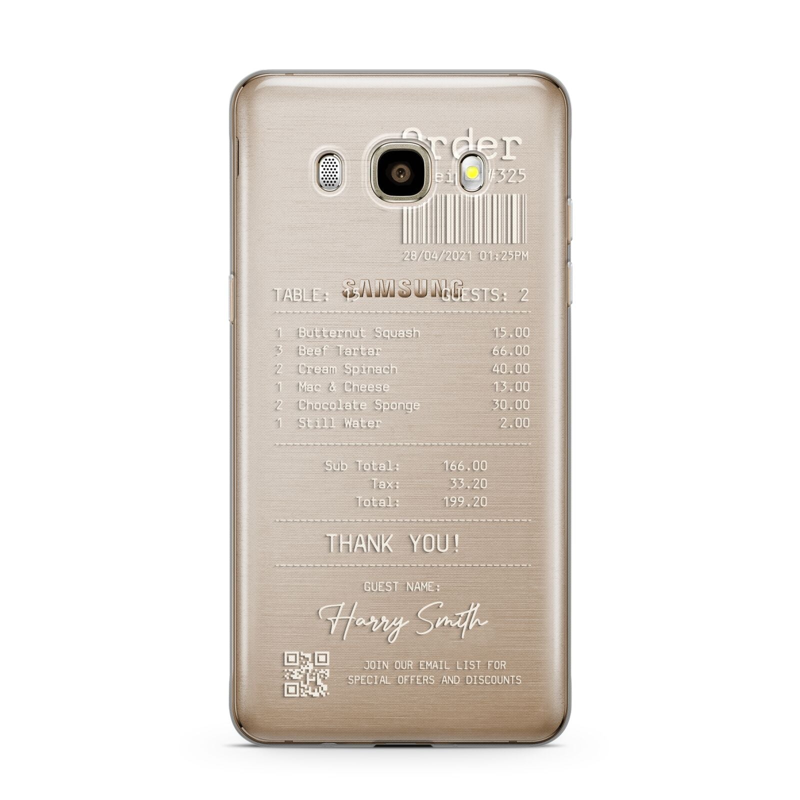 Personalised Receipt Samsung Galaxy J7 2016 Case on gold phone