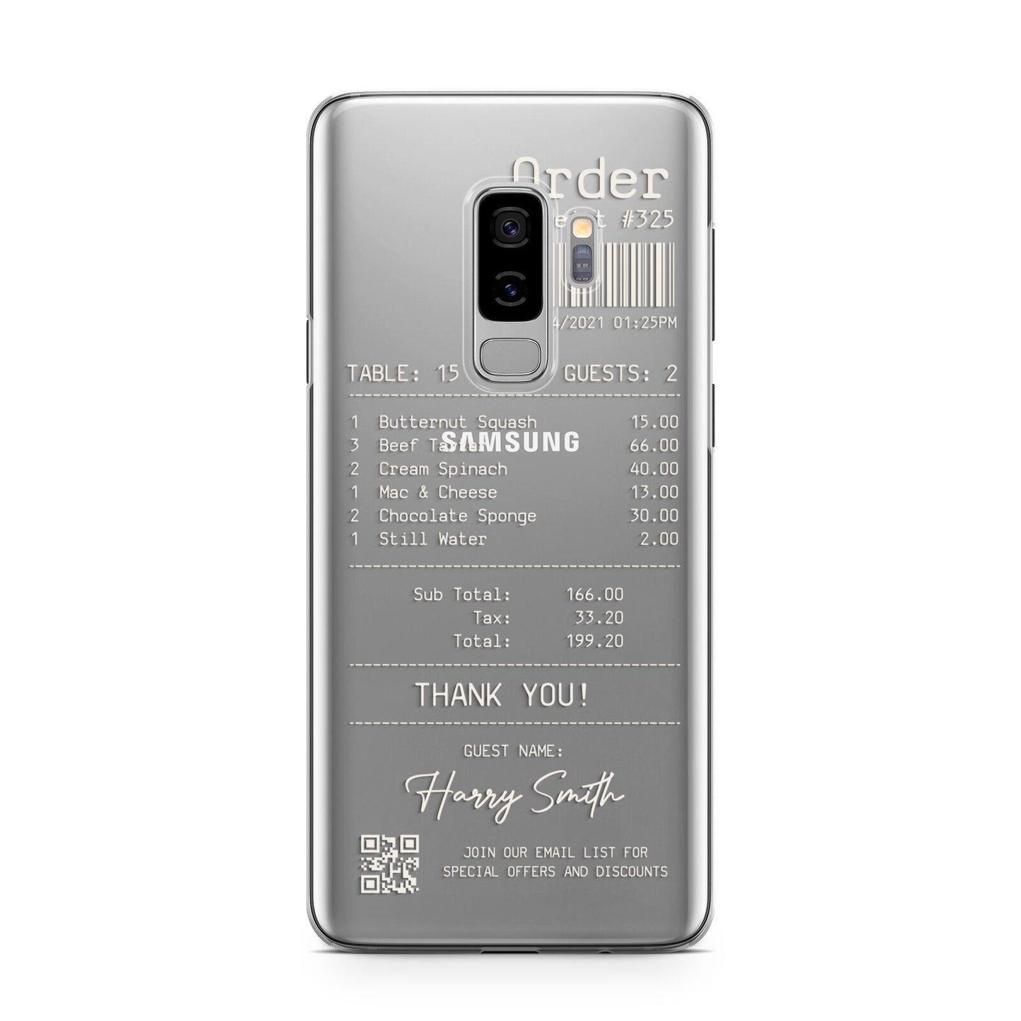 Personalised Receipt Samsung Galaxy S9 Plus Case on Silver phone