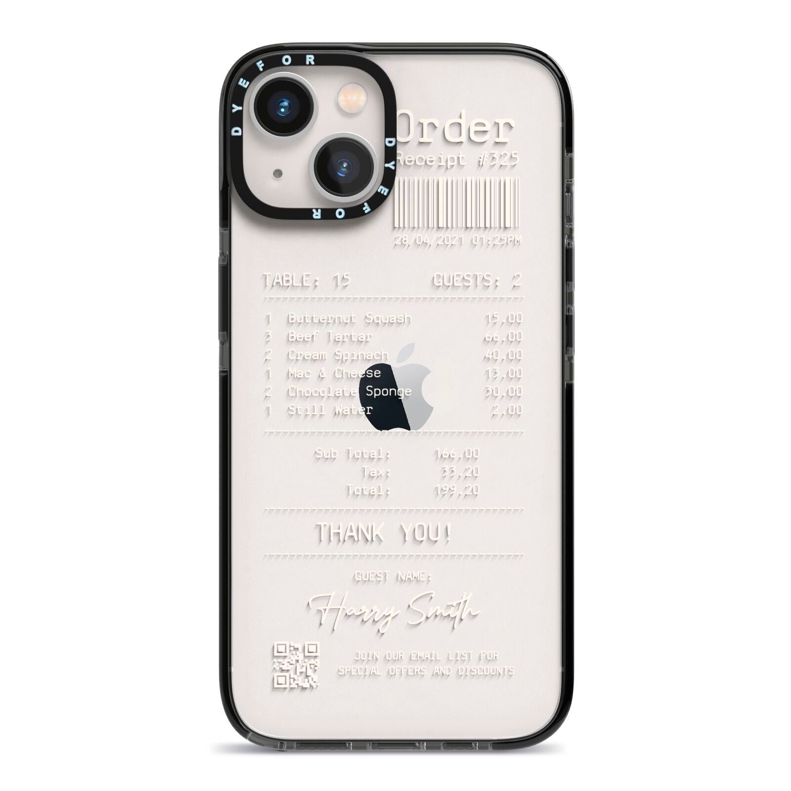 Personalised Receipt iPhone 13 Black Impact Case on Silver phone