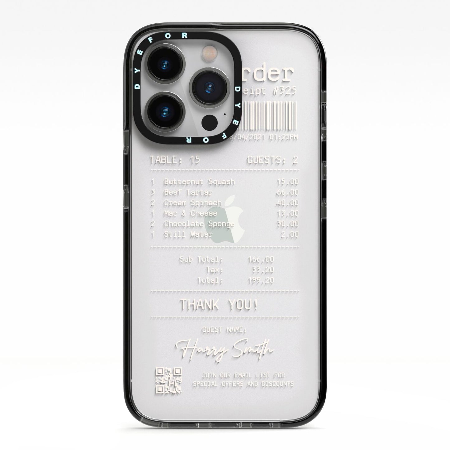 Personalised Receipt iPhone 13 Pro Black Impact Case on Silver phone