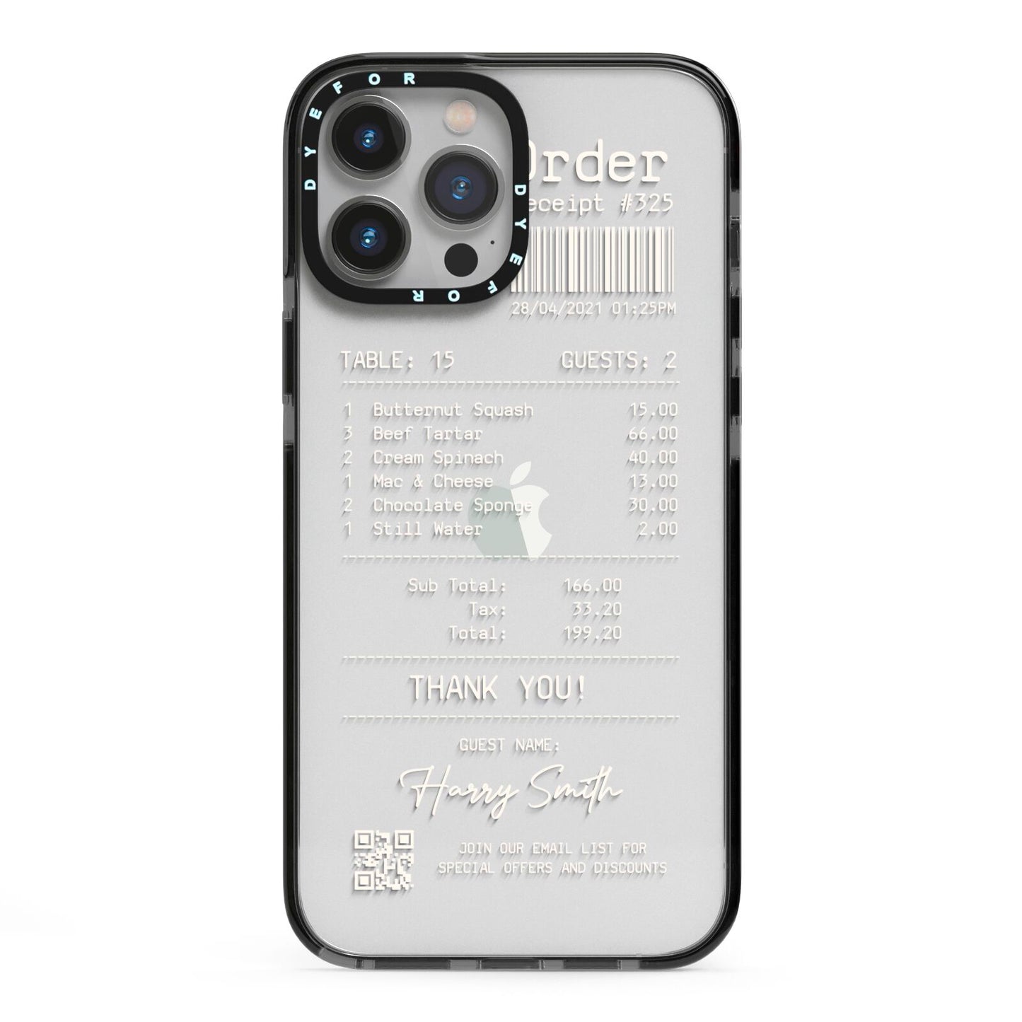 Personalised Receipt iPhone 13 Pro Max Black Impact Case on Silver phone