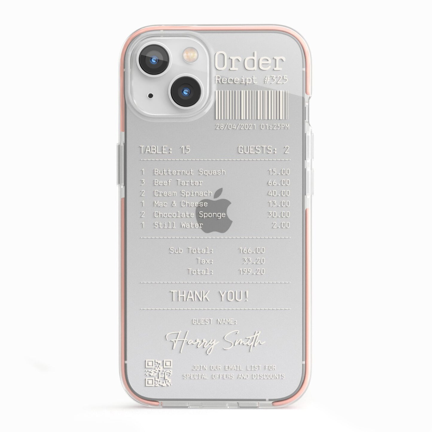 Personalised Receipt iPhone 13 TPU Impact Case with Pink Edges