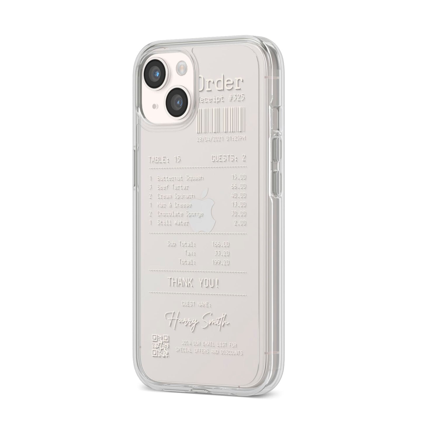 Personalised Receipt iPhone 14 Clear Tough Case Starlight Angled Image