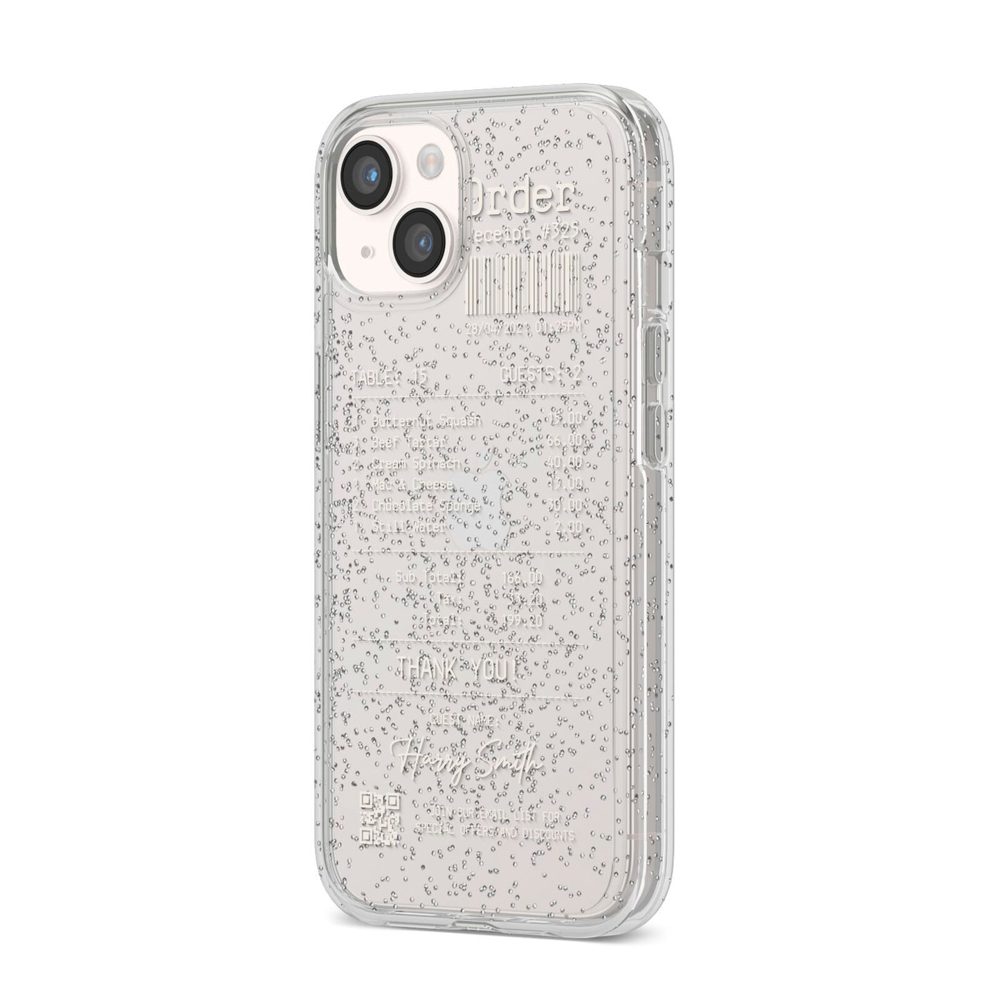 Personalised Receipt iPhone 14 Glitter Tough Case Starlight Angled Image