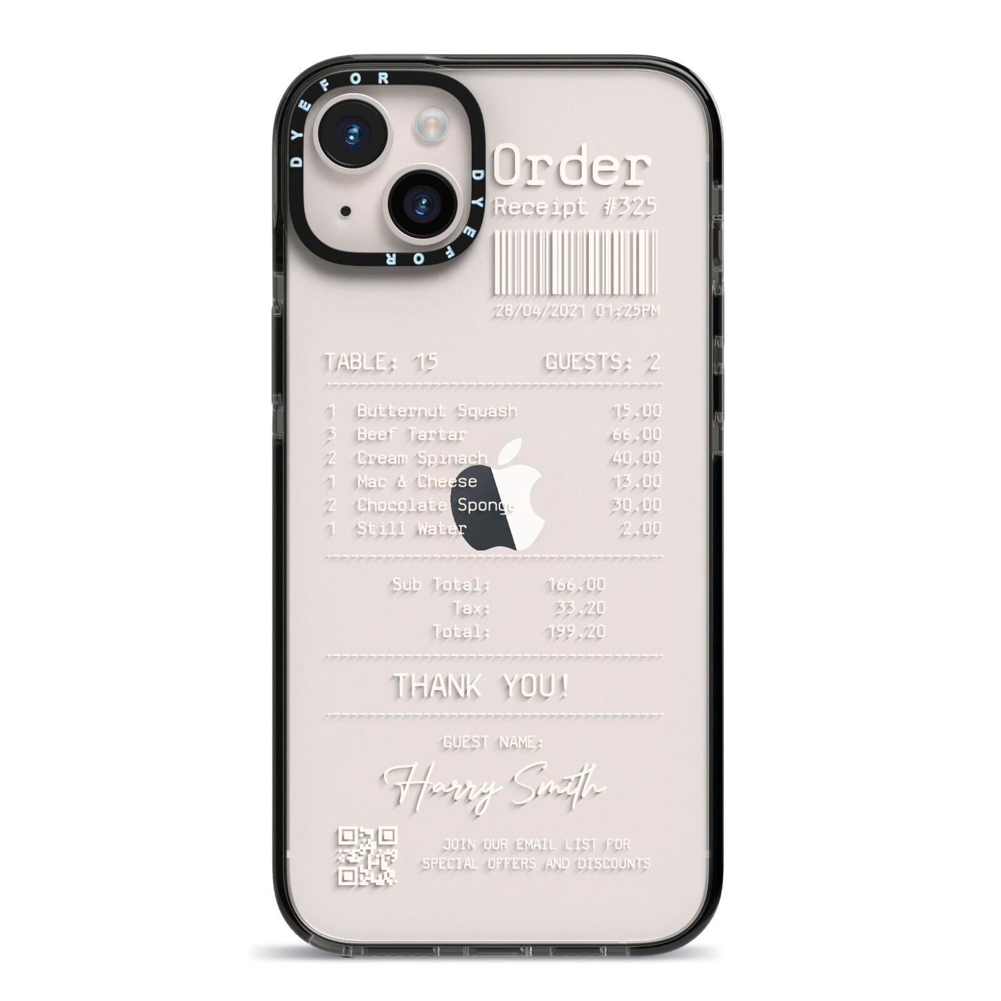 Personalised Receipt iPhone 14 Plus Black Impact Case on Silver phone