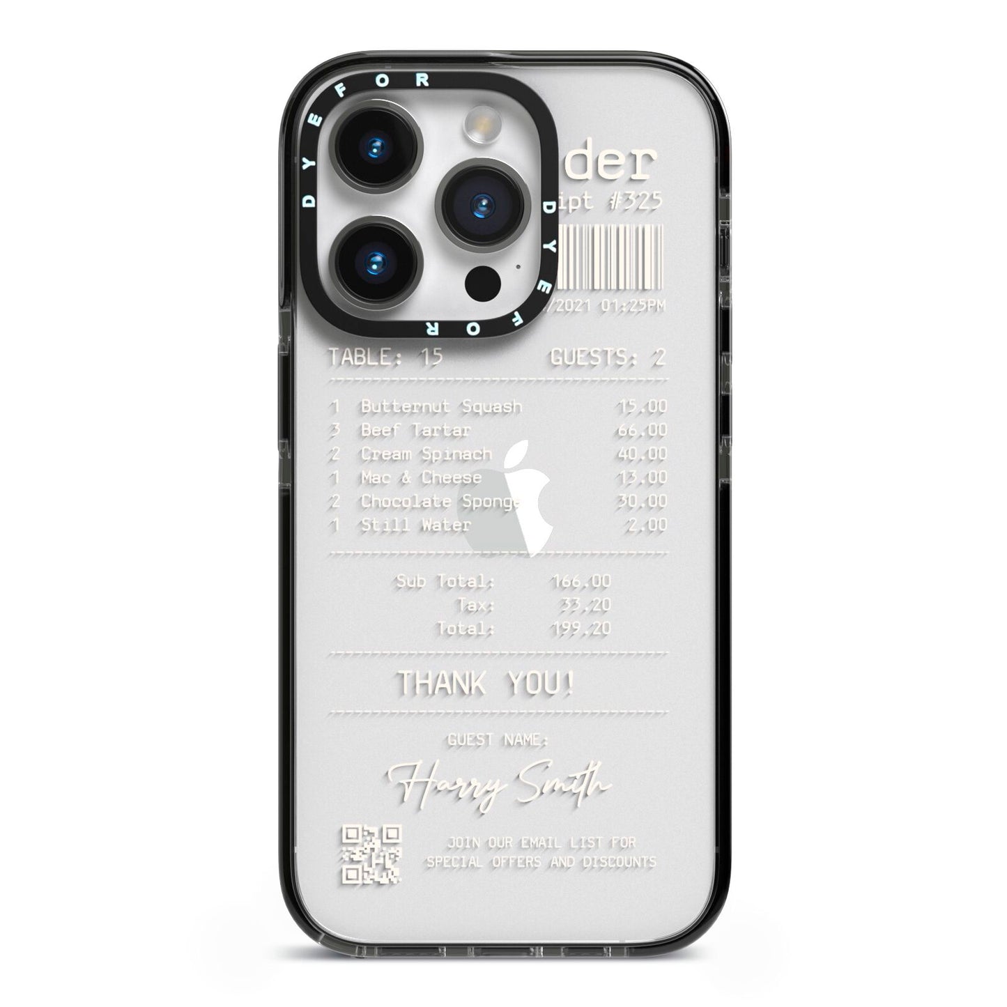 Personalised Receipt iPhone 14 Pro Black Impact Case on Silver phone