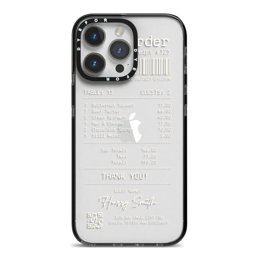 Personalised Receipt iPhone 14 Pro Max Black Impact Case on Silver phone