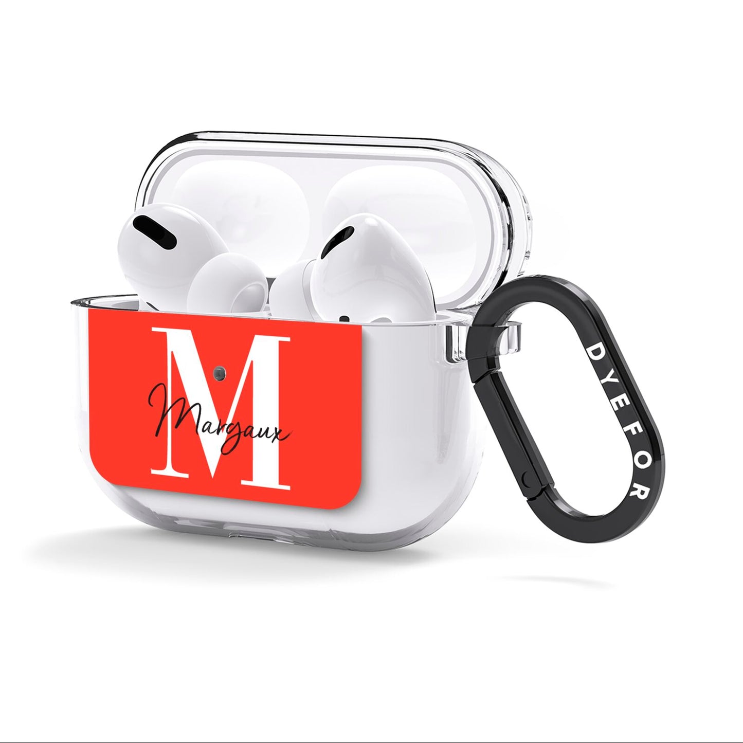 Personalised Red Name and Initial AirPods Clear Case 3rd Gen Side Image