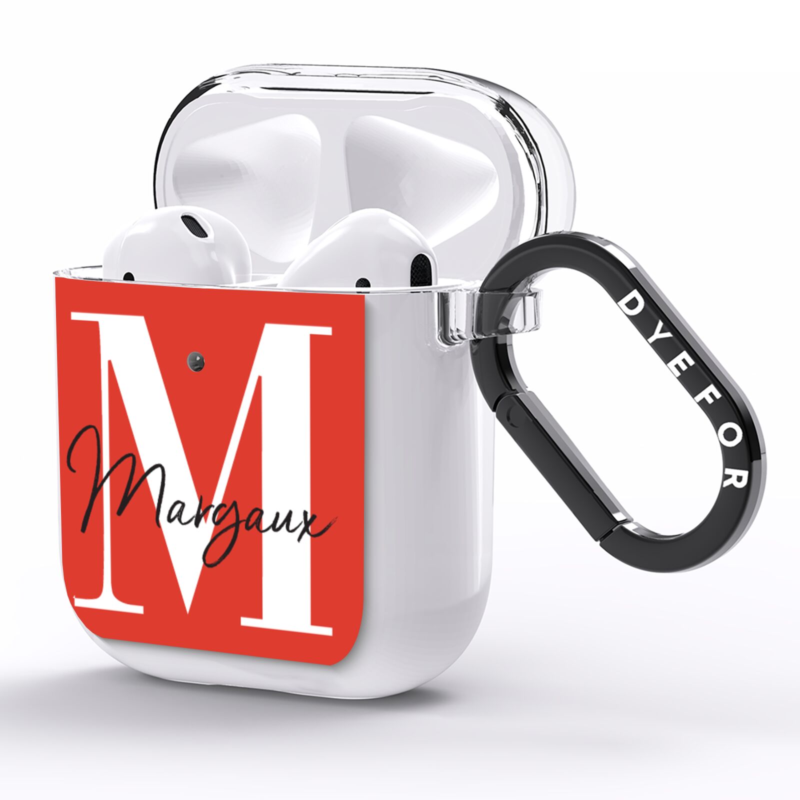 Personalised Red Name and Initial AirPods Clear Case Side Image