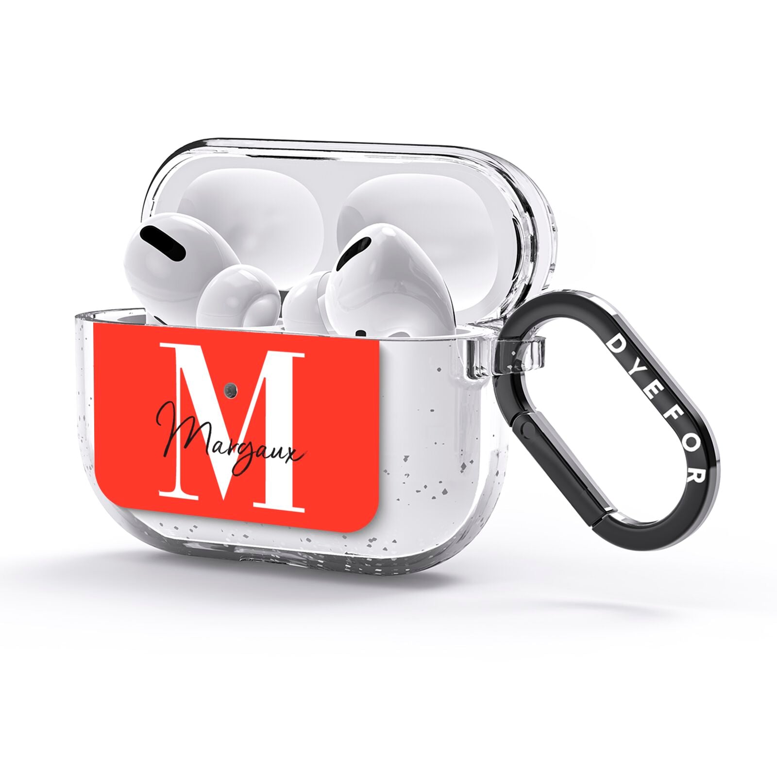 Personalised Red Name and Initial AirPods Glitter Case 3rd Gen Side Image