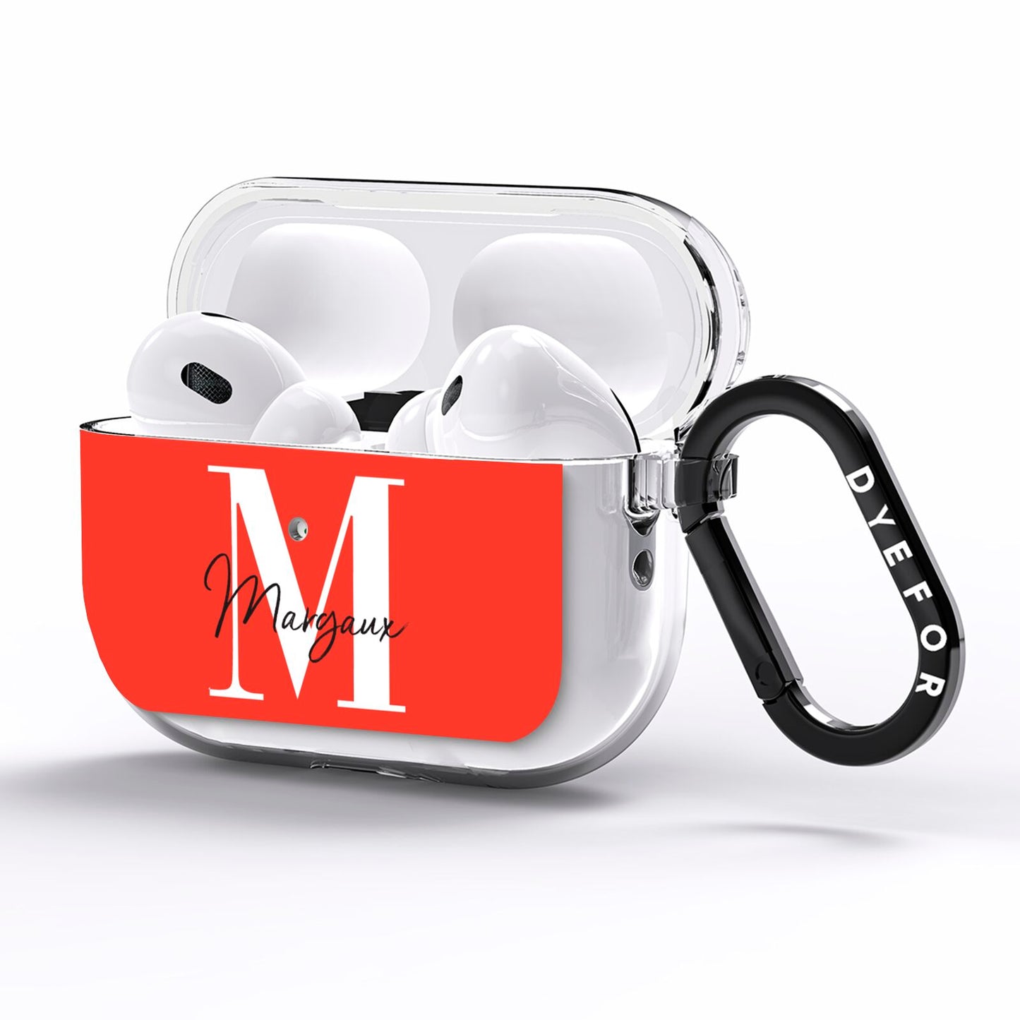 Personalised Red Name and Initial AirPods Pro Clear Case Side Image