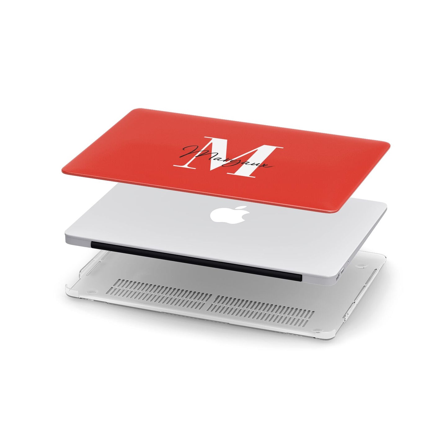 Personalised Red Name and Initial Apple MacBook Case in Detail