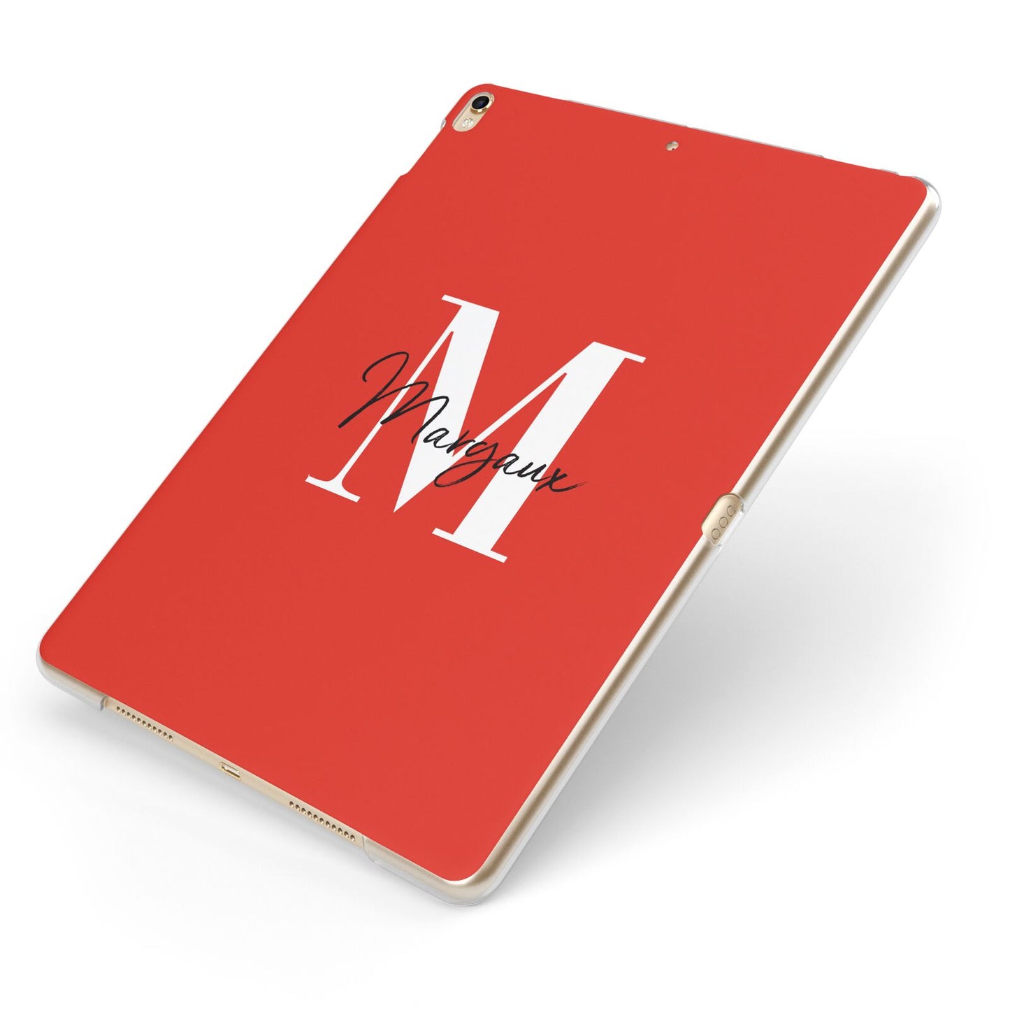 Personalised Red Name and Initial Apple iPad Case on Gold iPad Side View