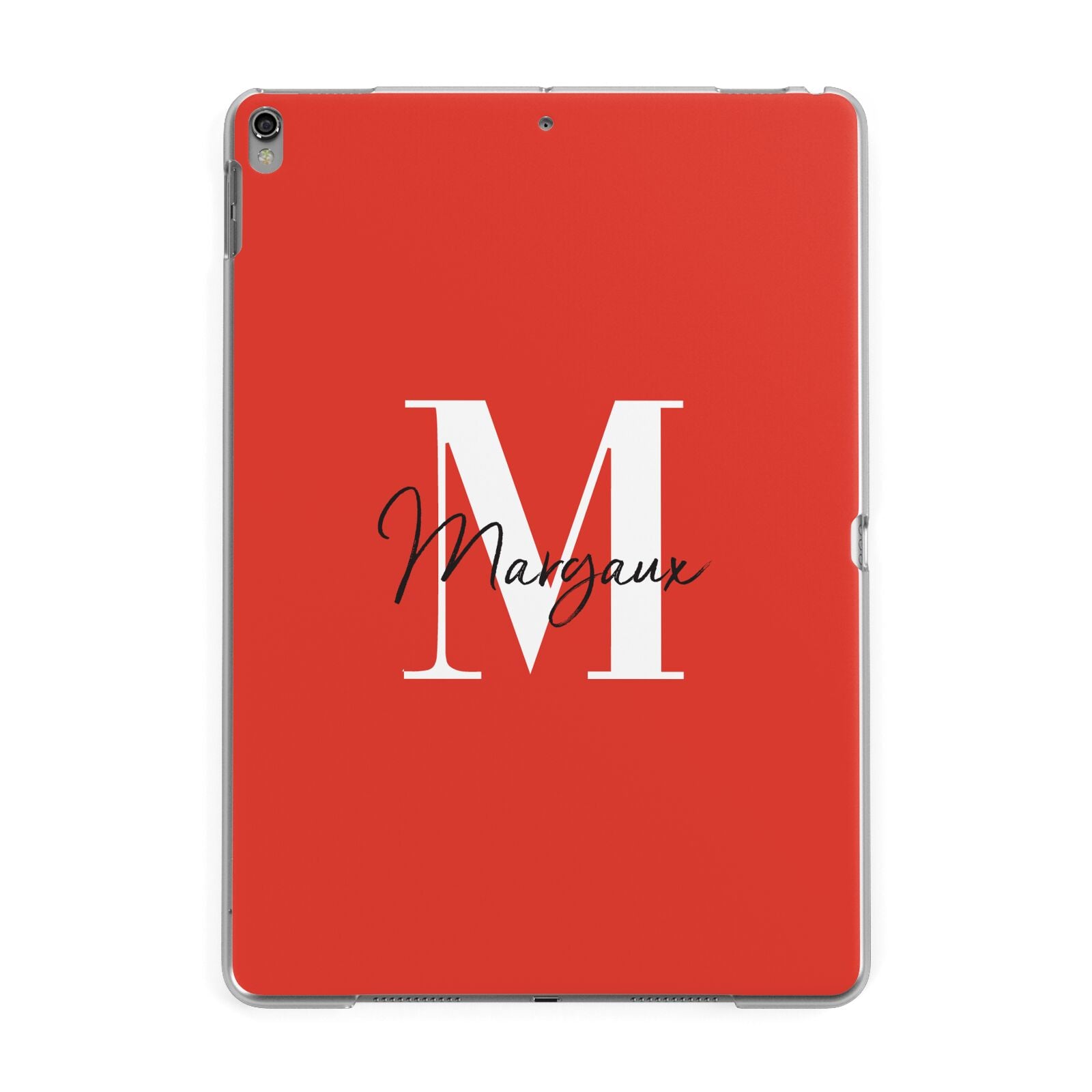 Personalised Red Name and Initial Apple iPad Grey Case