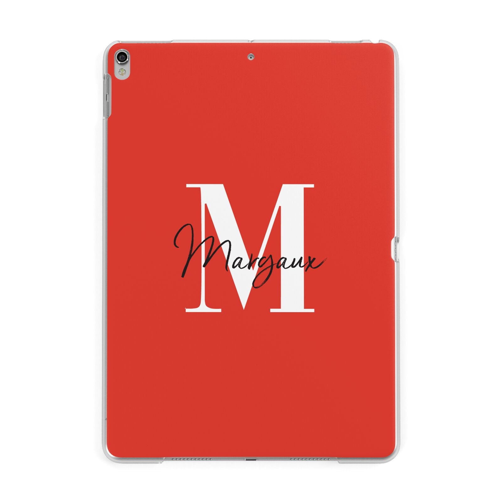 Personalised Red Name and Initial Apple iPad Silver Case