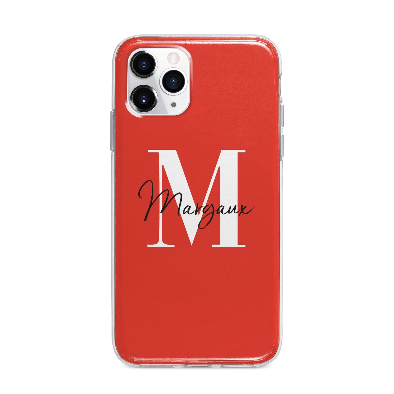 Personalised Red Name and Initial Apple iPhone 11 Pro Max in Silver with Bumper Case