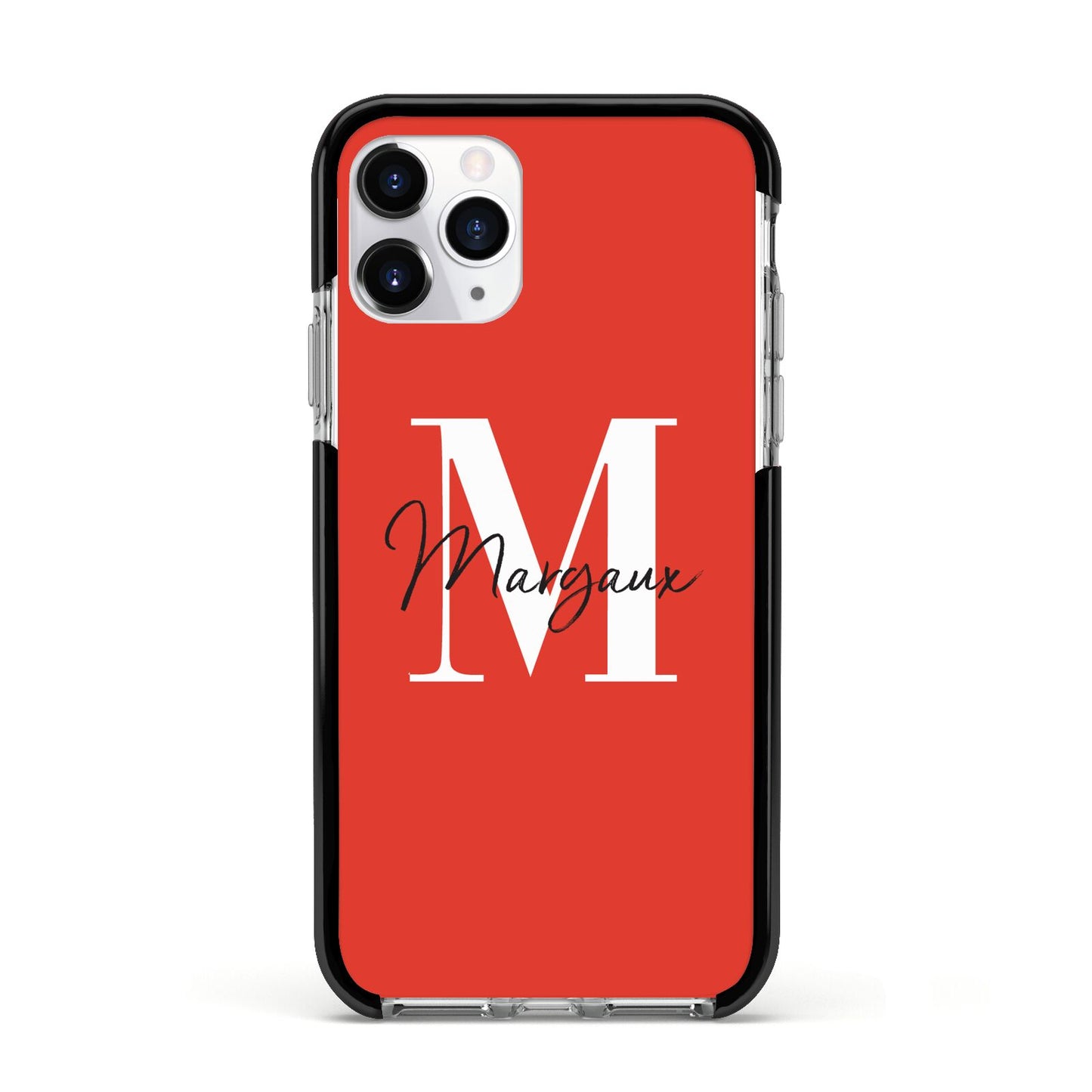 Personalised Red Name and Initial Apple iPhone 11 Pro in Silver with Black Impact Case