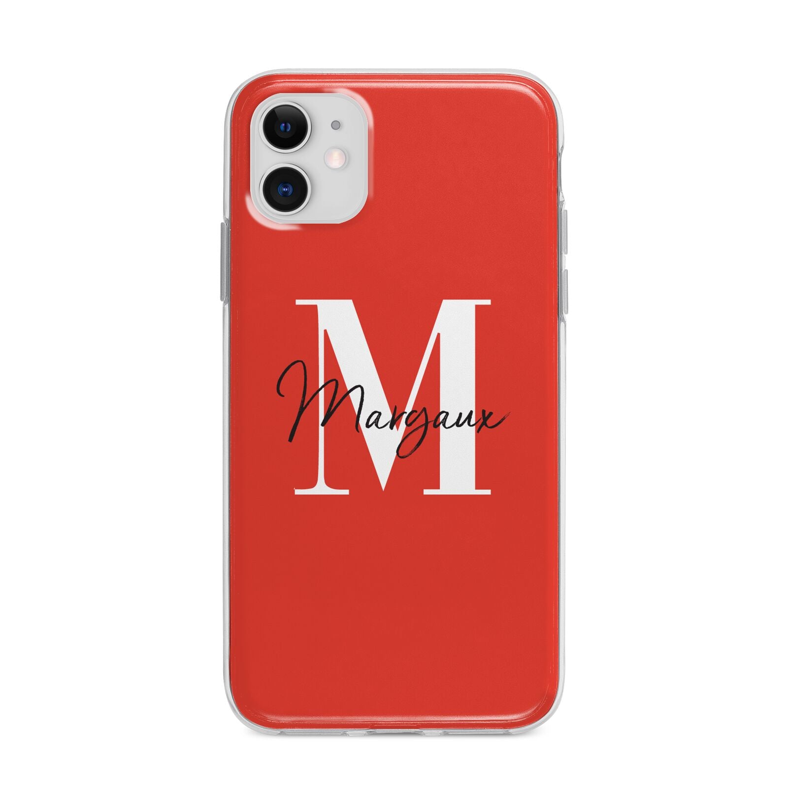 Personalised Red Name and Initial Apple iPhone 11 in White with Bumper Case