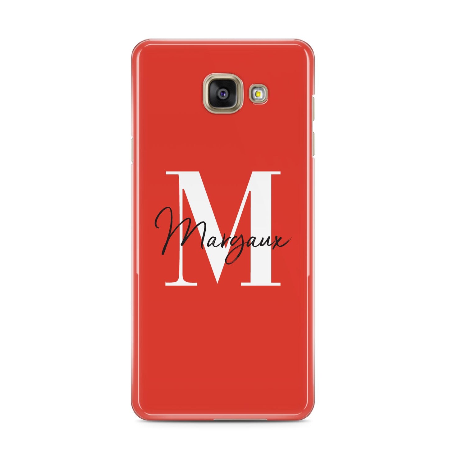 Personalised Red Name and Initial Samsung Galaxy A3 2016 Case on gold phone