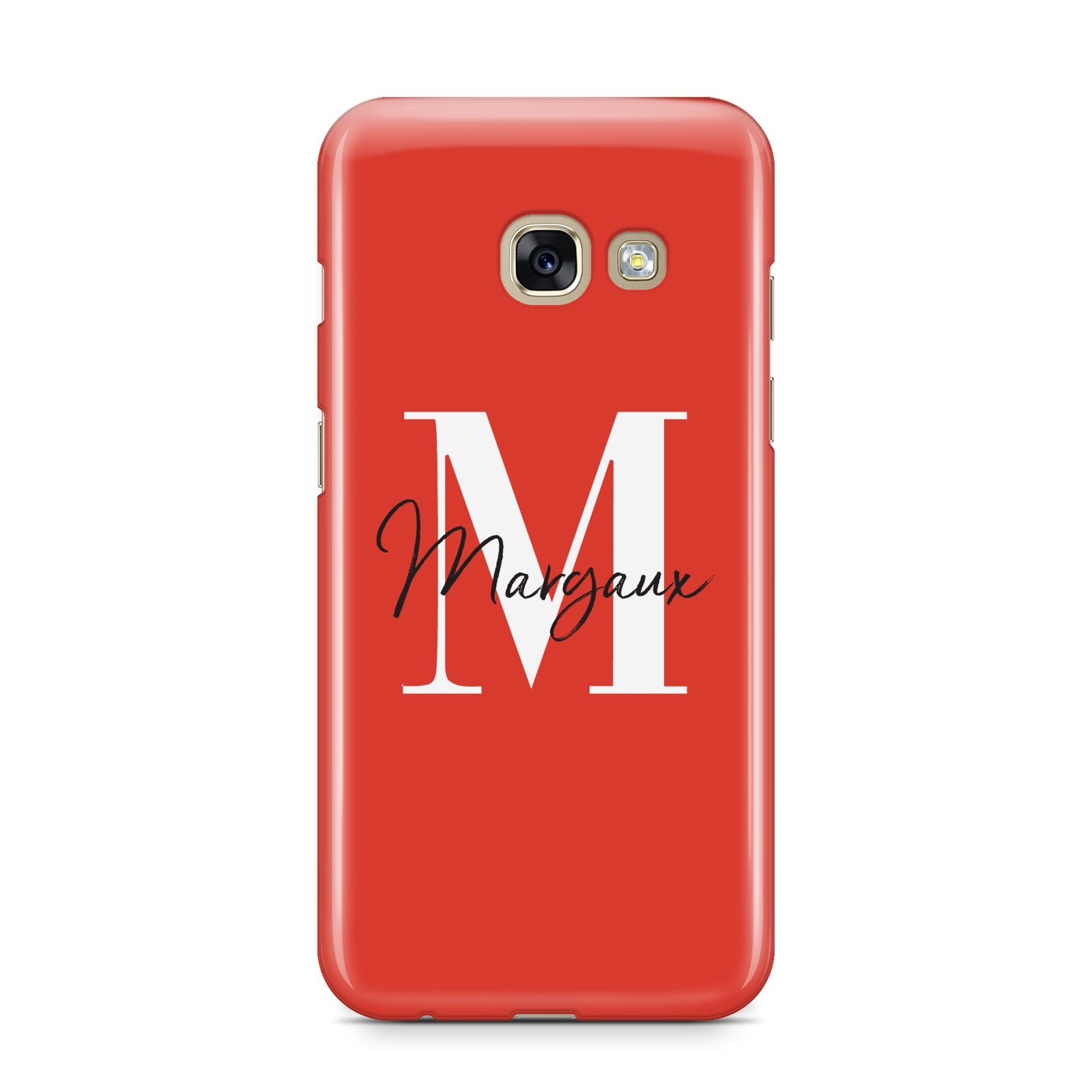 Personalised Red Name and Initial Samsung Galaxy A3 2017 Case on gold phone