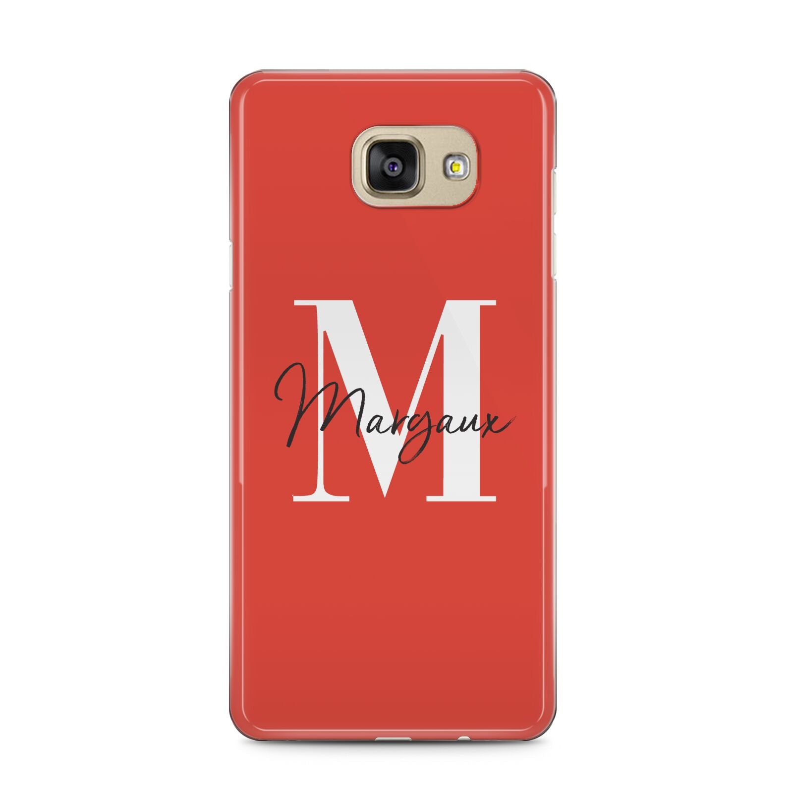 Personalised Red Name and Initial Samsung Galaxy A5 2016 Case on gold phone