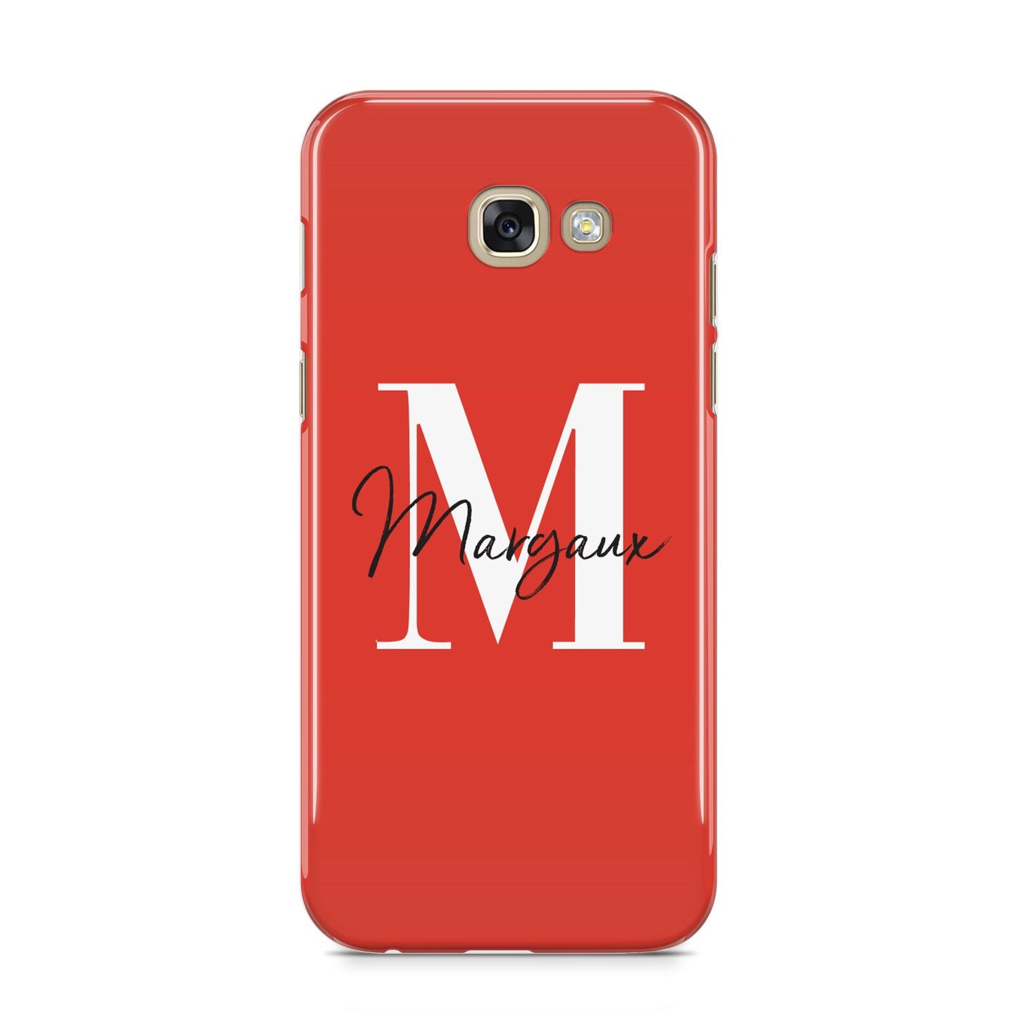 Personalised Red Name and Initial Samsung Galaxy A5 2017 Case on gold phone