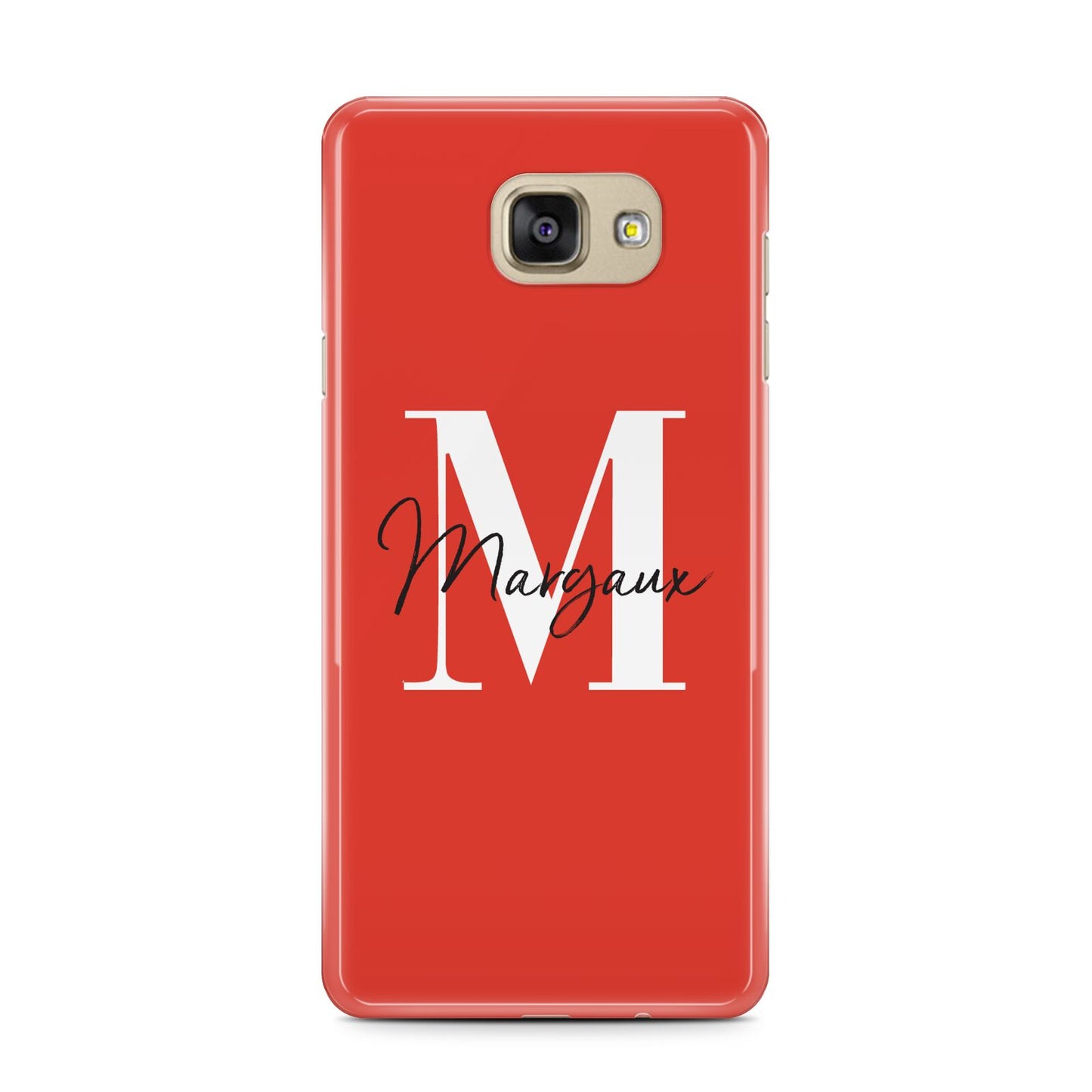 Personalised Red Name and Initial Samsung Galaxy A7 2016 Case on gold phone