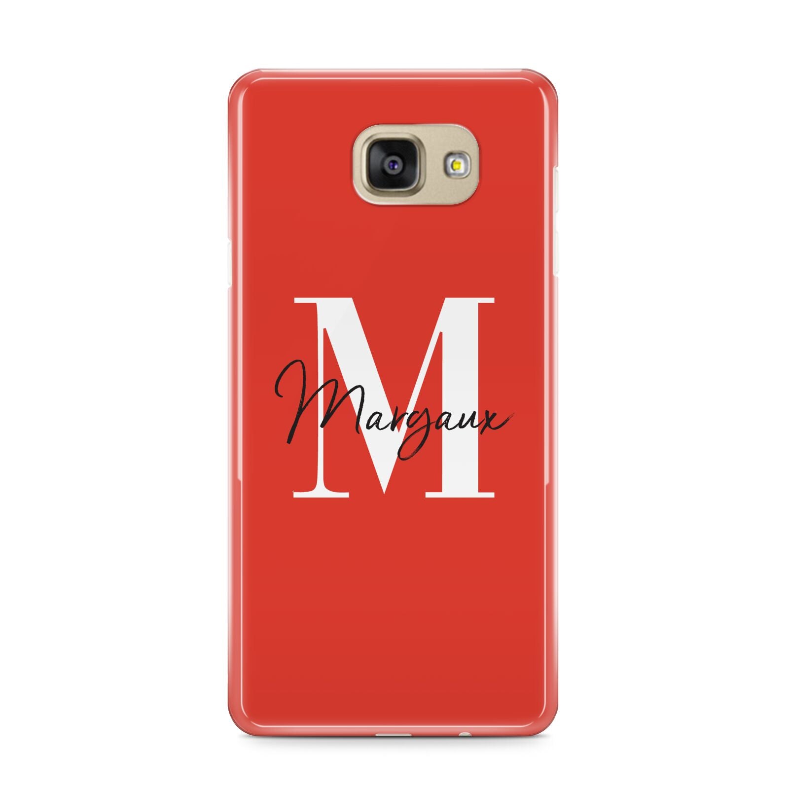 Personalised Red Name and Initial Samsung Galaxy A9 2016 Case on gold phone