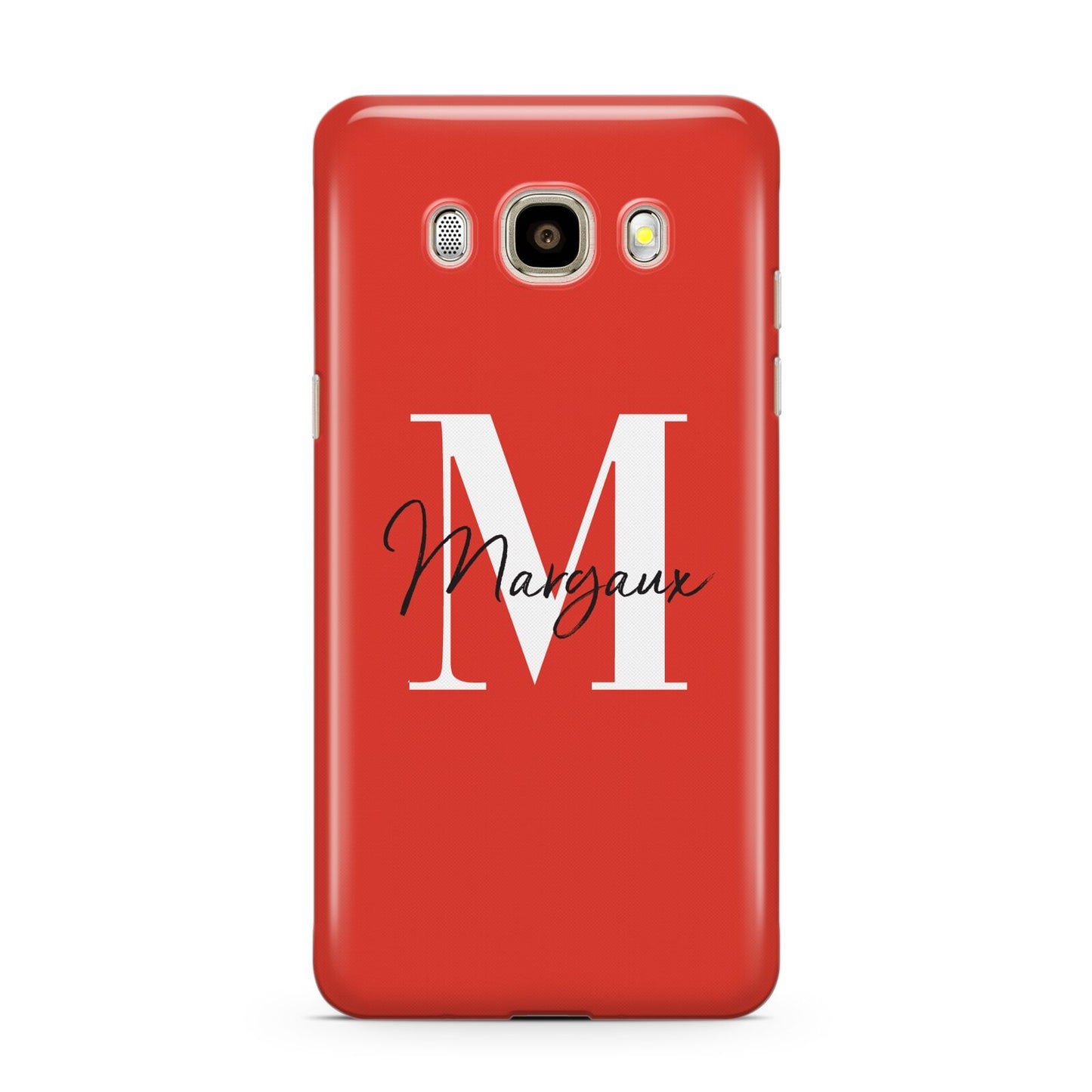 Personalised Red Name and Initial Samsung Galaxy J7 2016 Case on gold phone