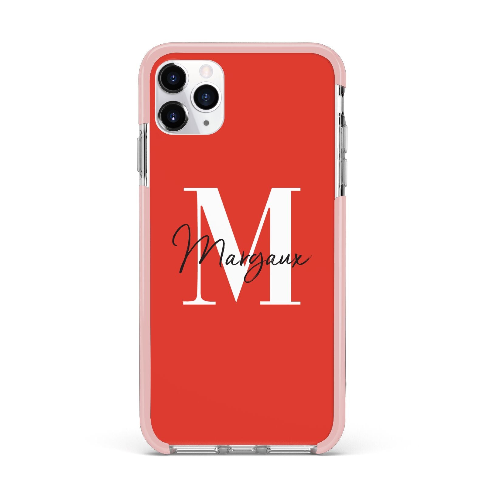 Personalised Red Name and Initial iPhone 11 Pro Max Impact Pink Edge Case