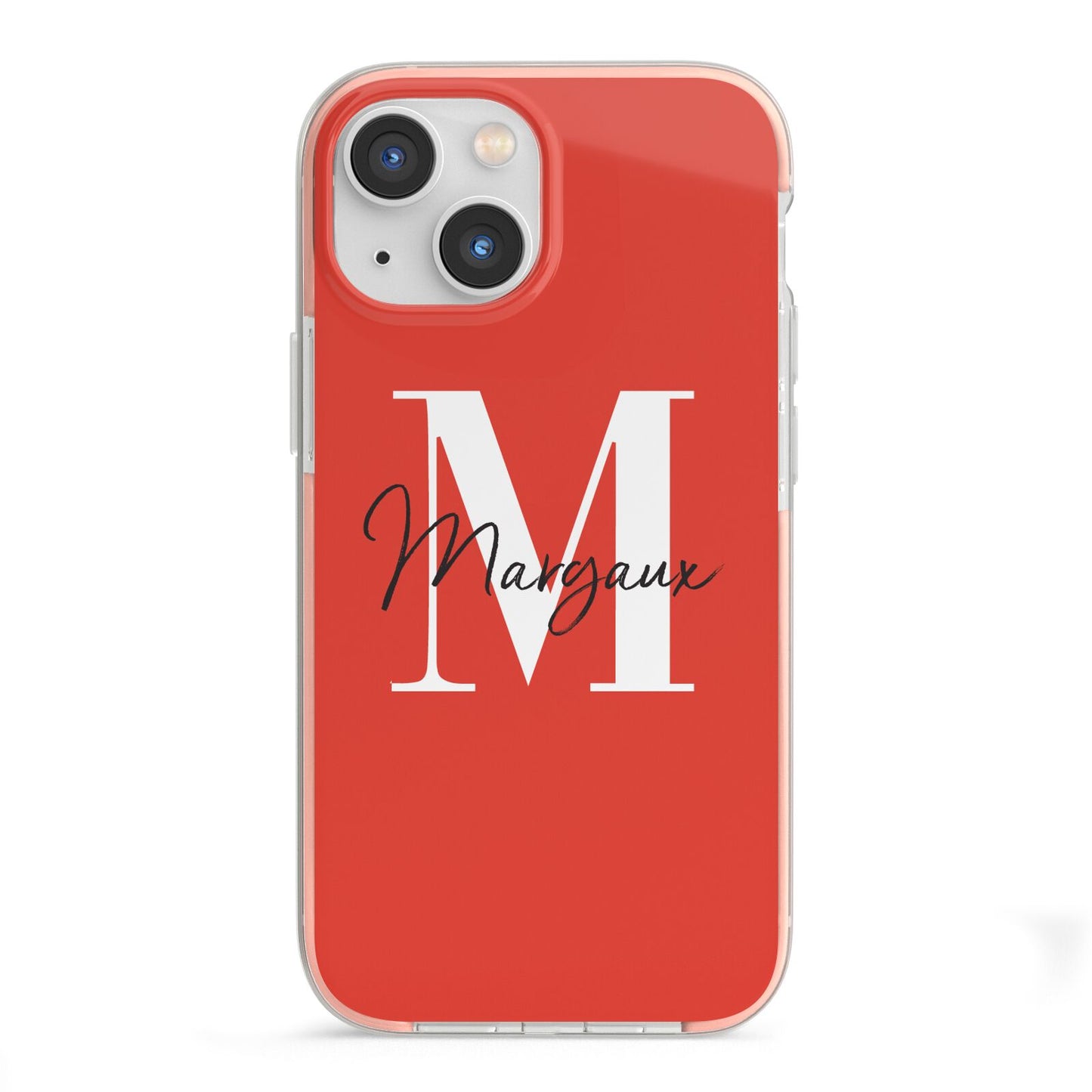 Personalised Red Name and Initial iPhone 13 Mini TPU Impact Case with Pink Edges